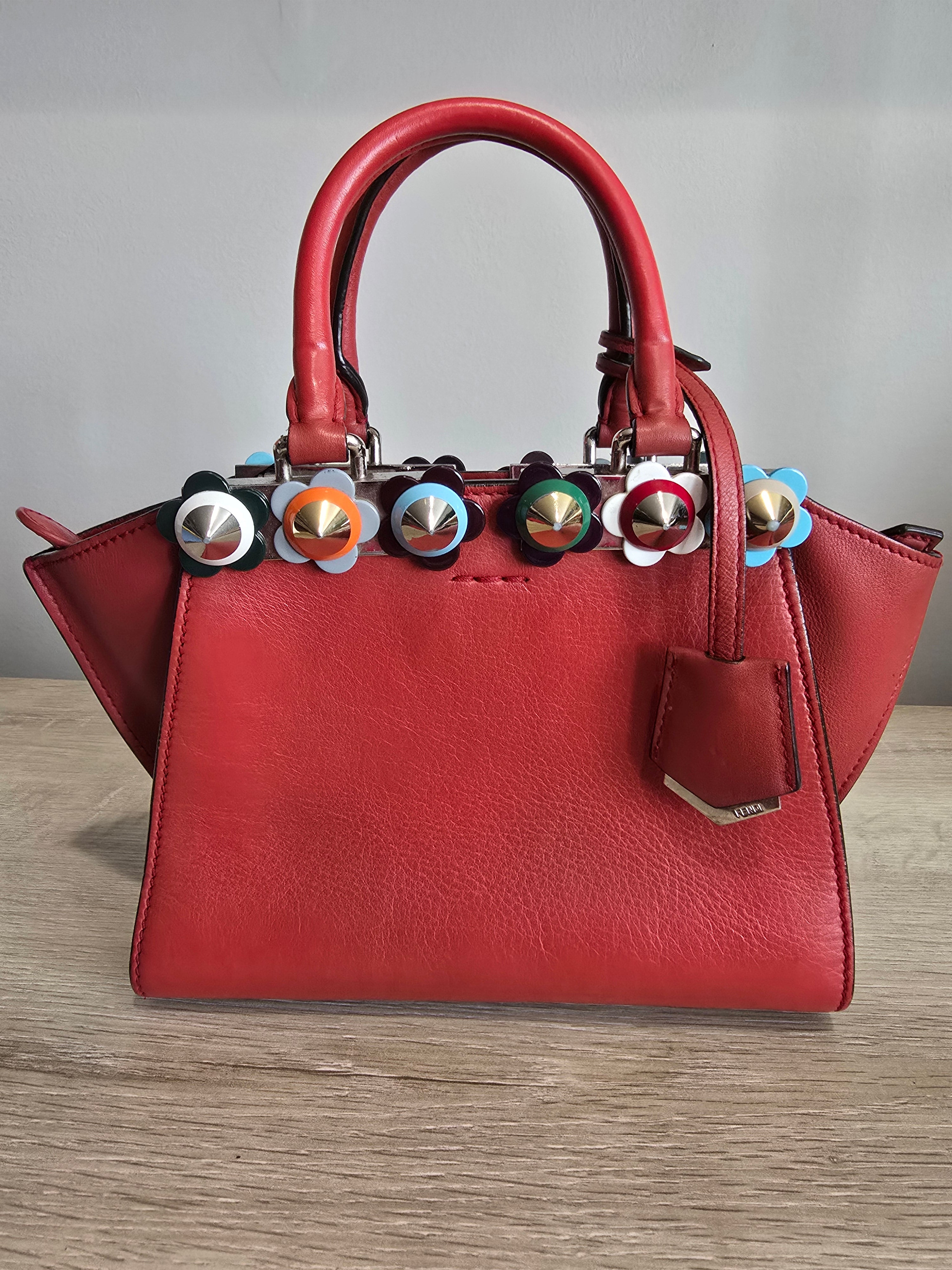Fendi 3Jours Mini Floral Stud Tote — Red