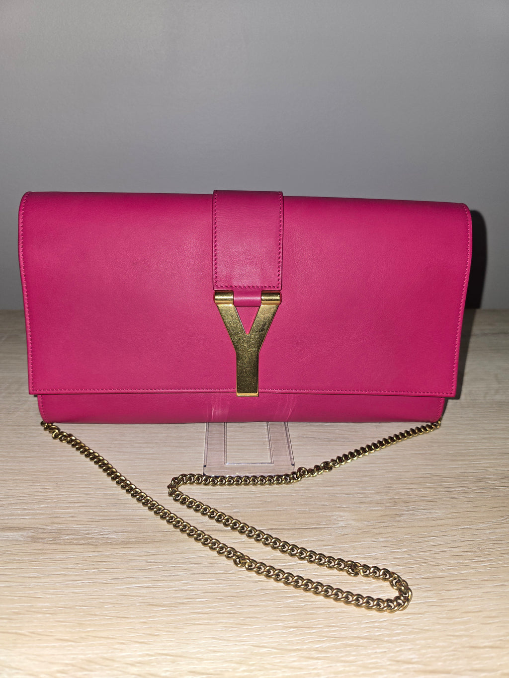 Saint Laurent Classic Y Ligne Clutch — Fuschia & Gold