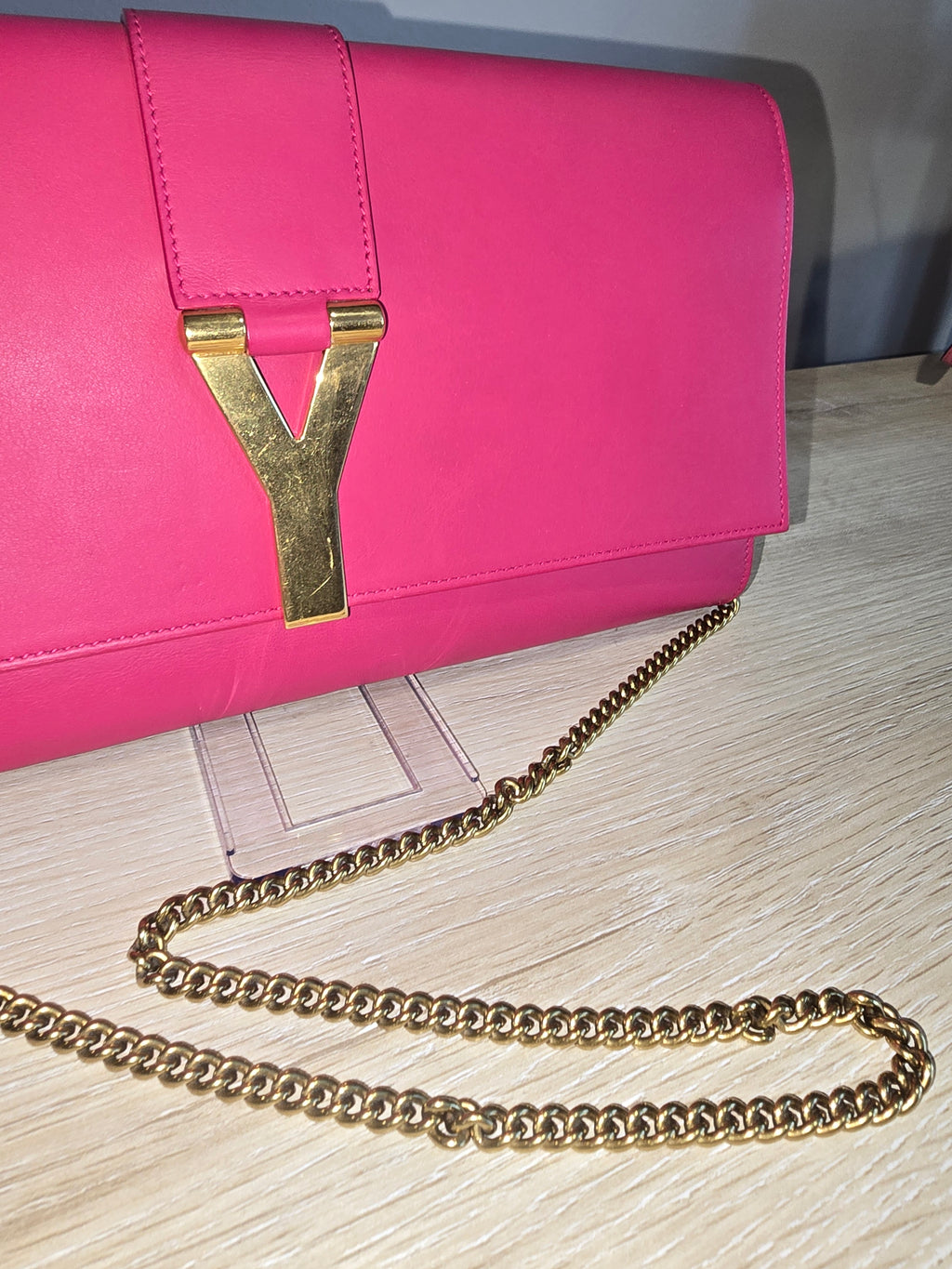 Saint Laurent Classic Y Ligne Clutch — Fuschia & Gold