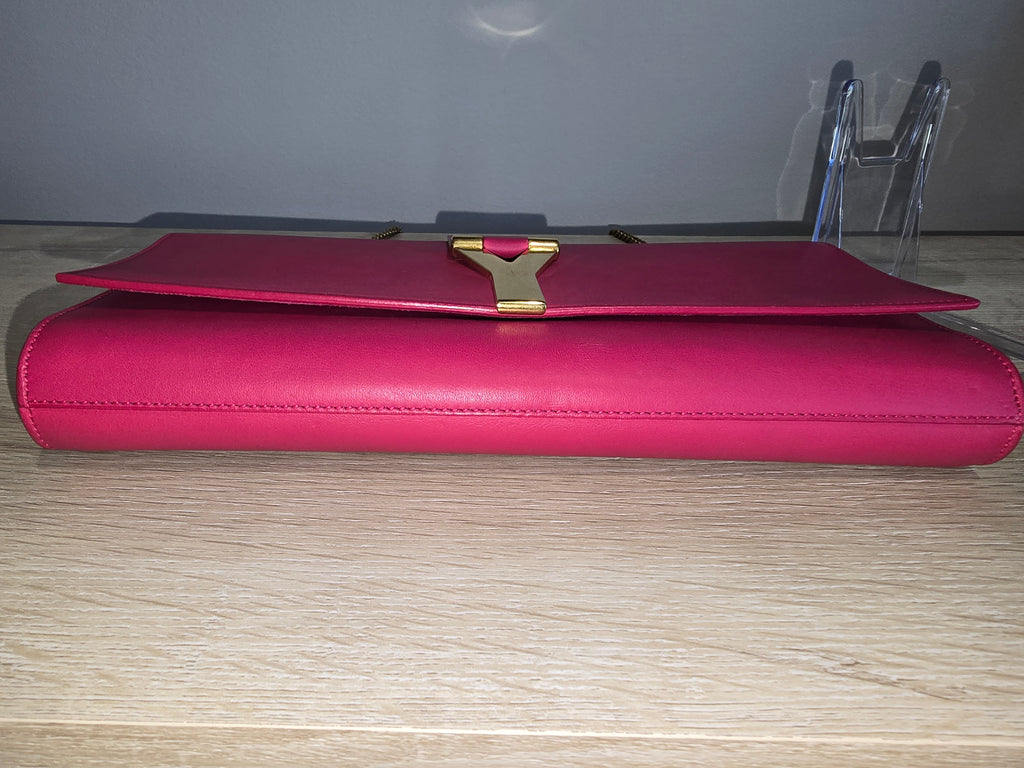 Saint Laurent Classic Y Ligne Clutch — Fuschia & Gold
