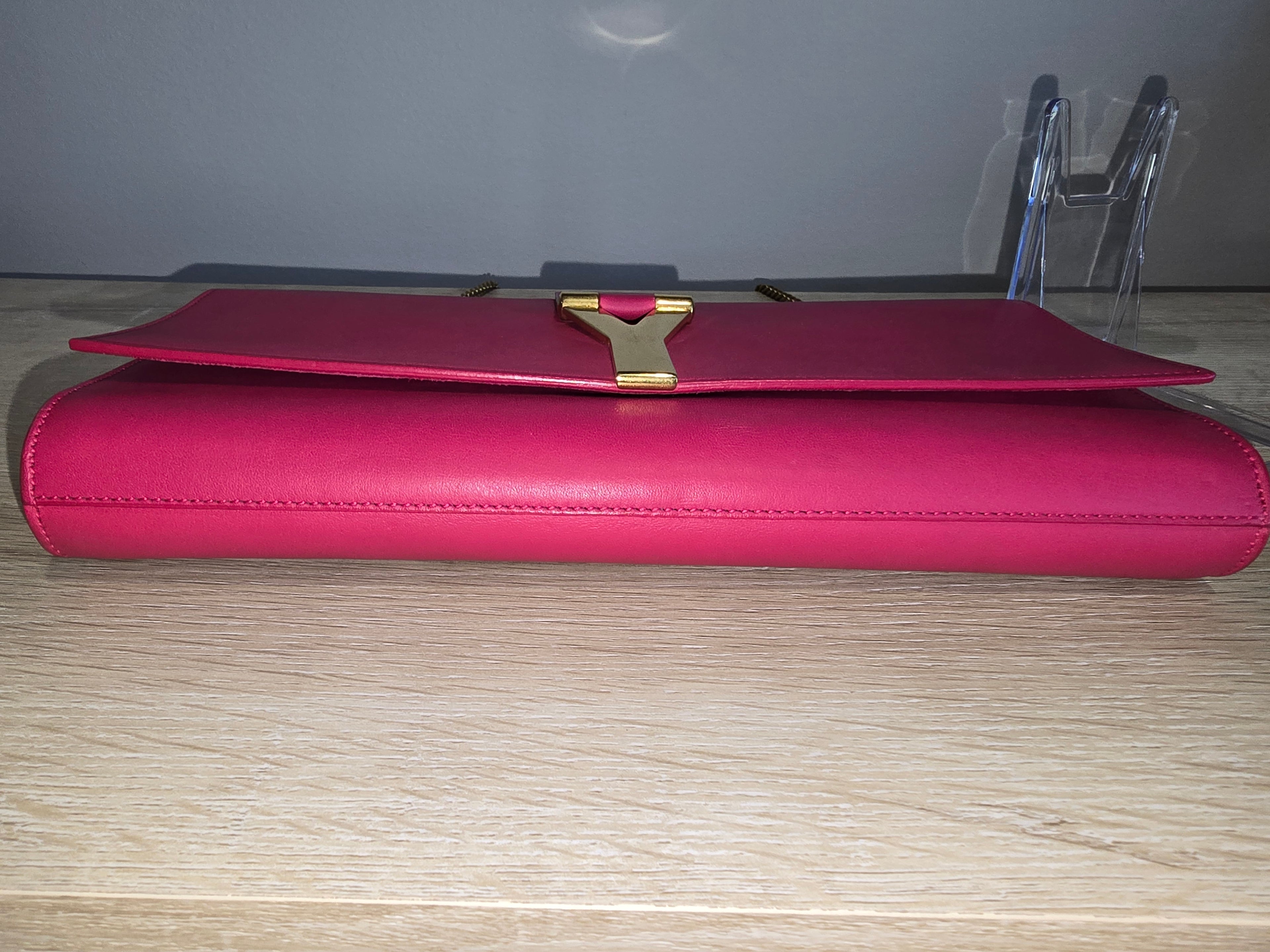 Saint Laurent Classic Y Ligne Clutch — Fuschia & Gold