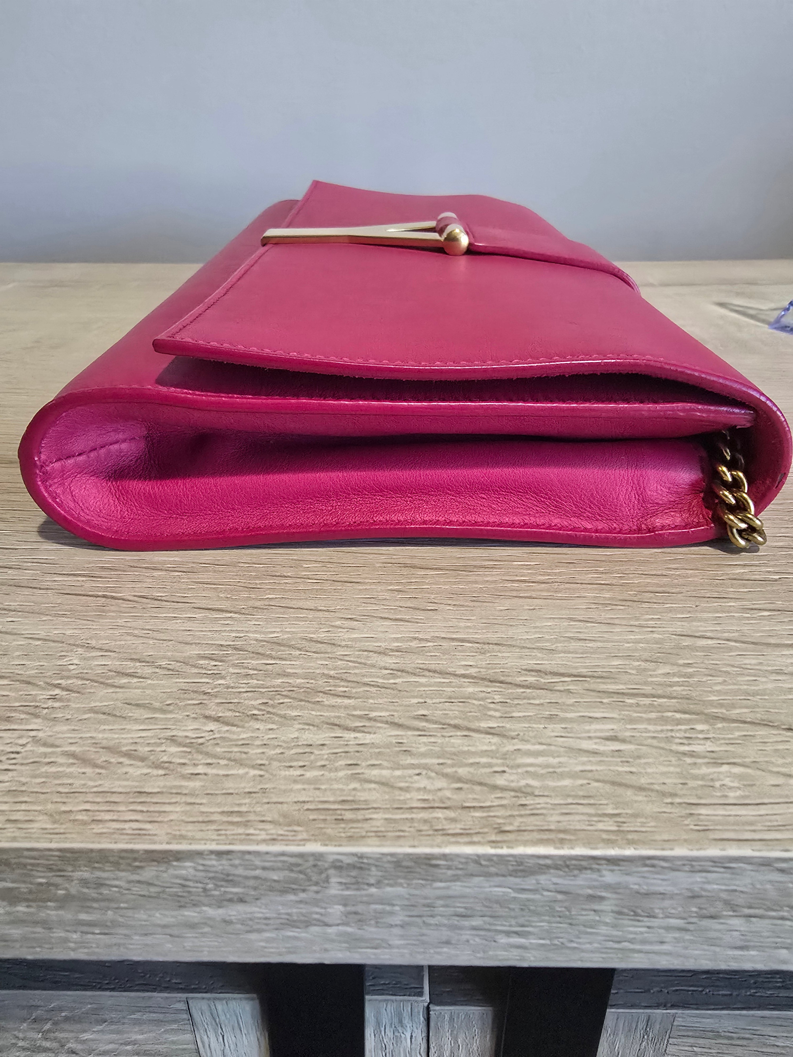 Saint Laurent Classic Y Ligne Clutch — Fuschia & Gold