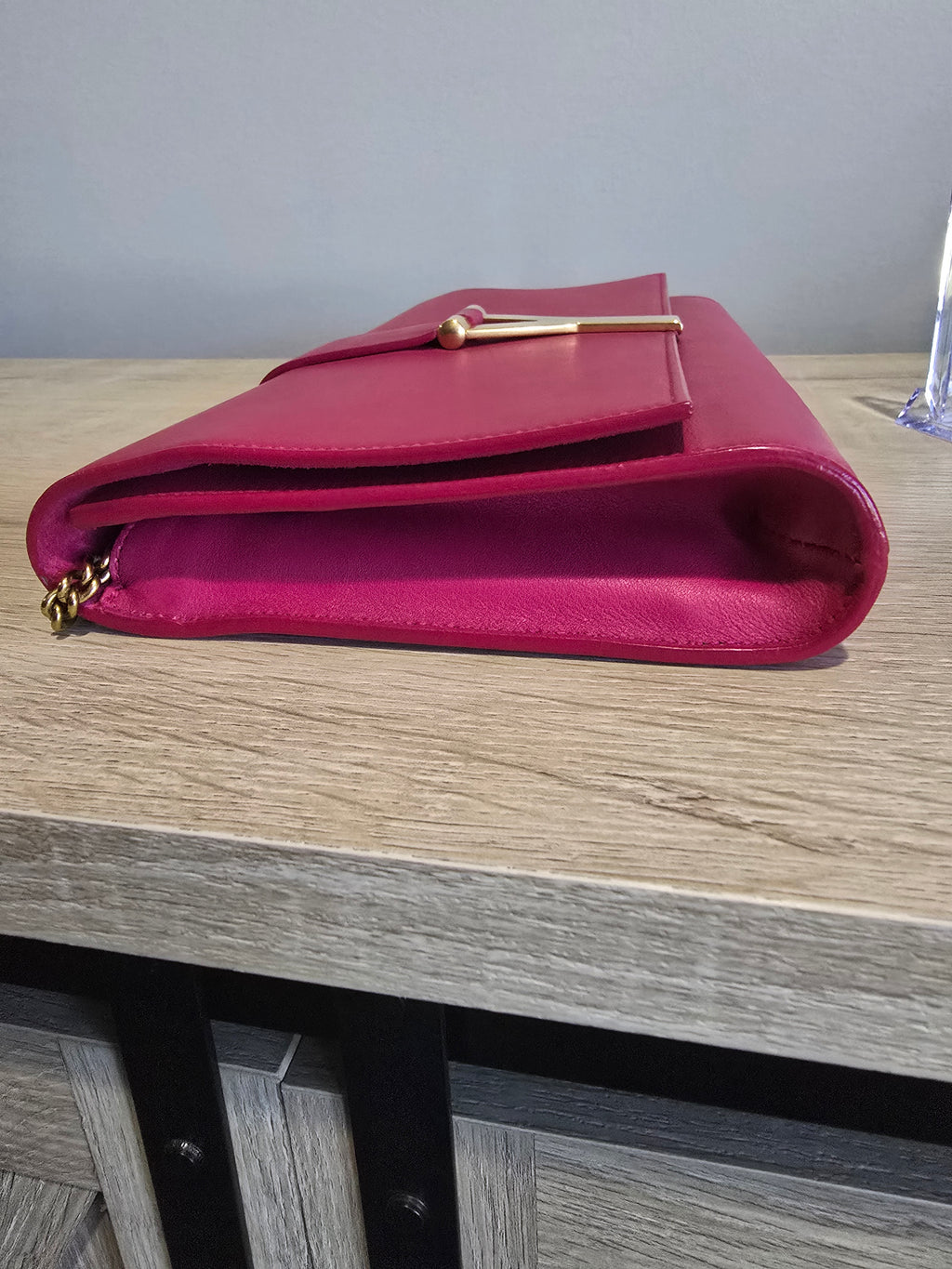 Saint Laurent Classic Y Ligne Clutch — Fuschia & Gold