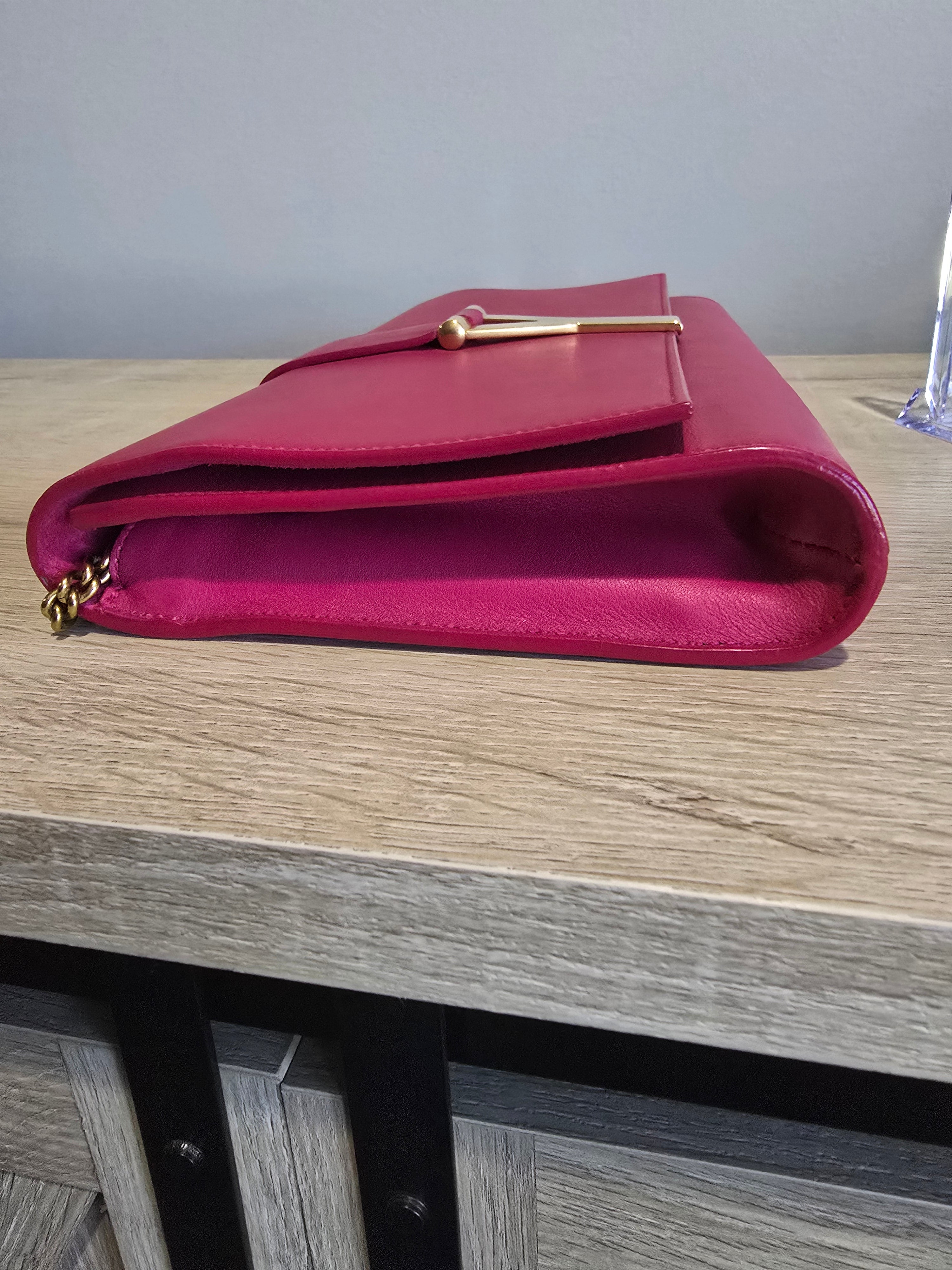 Saint Laurent Classic Y Ligne Clutch — Fuschia & Gold