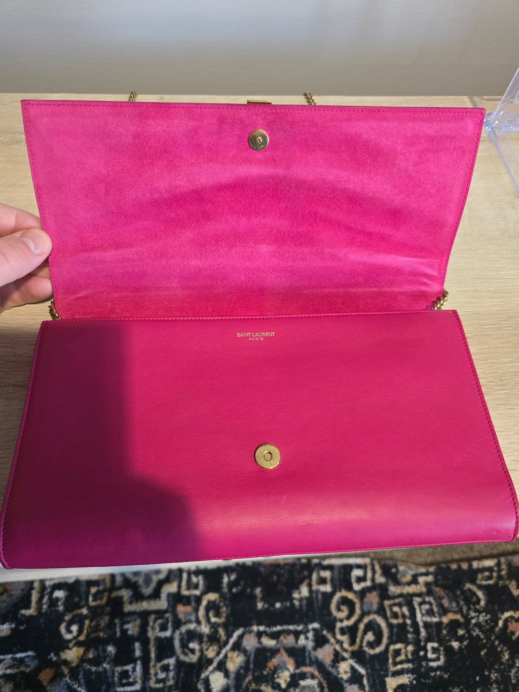 Saint Laurent Classic Y Ligne Clutch — Fuschia & Gold