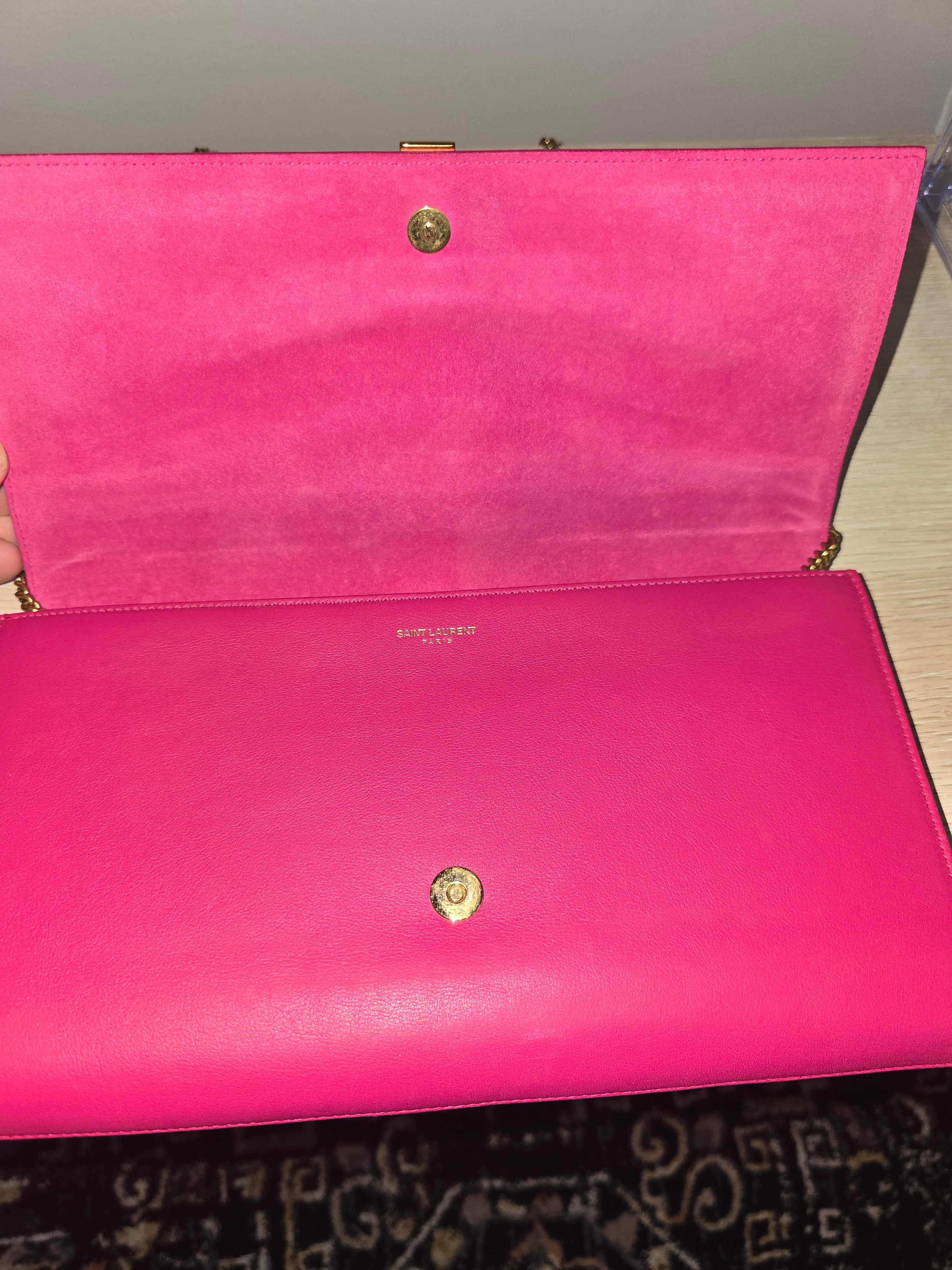 Saint Laurent Classic Y Ligne Clutch — Fuschia & Gold