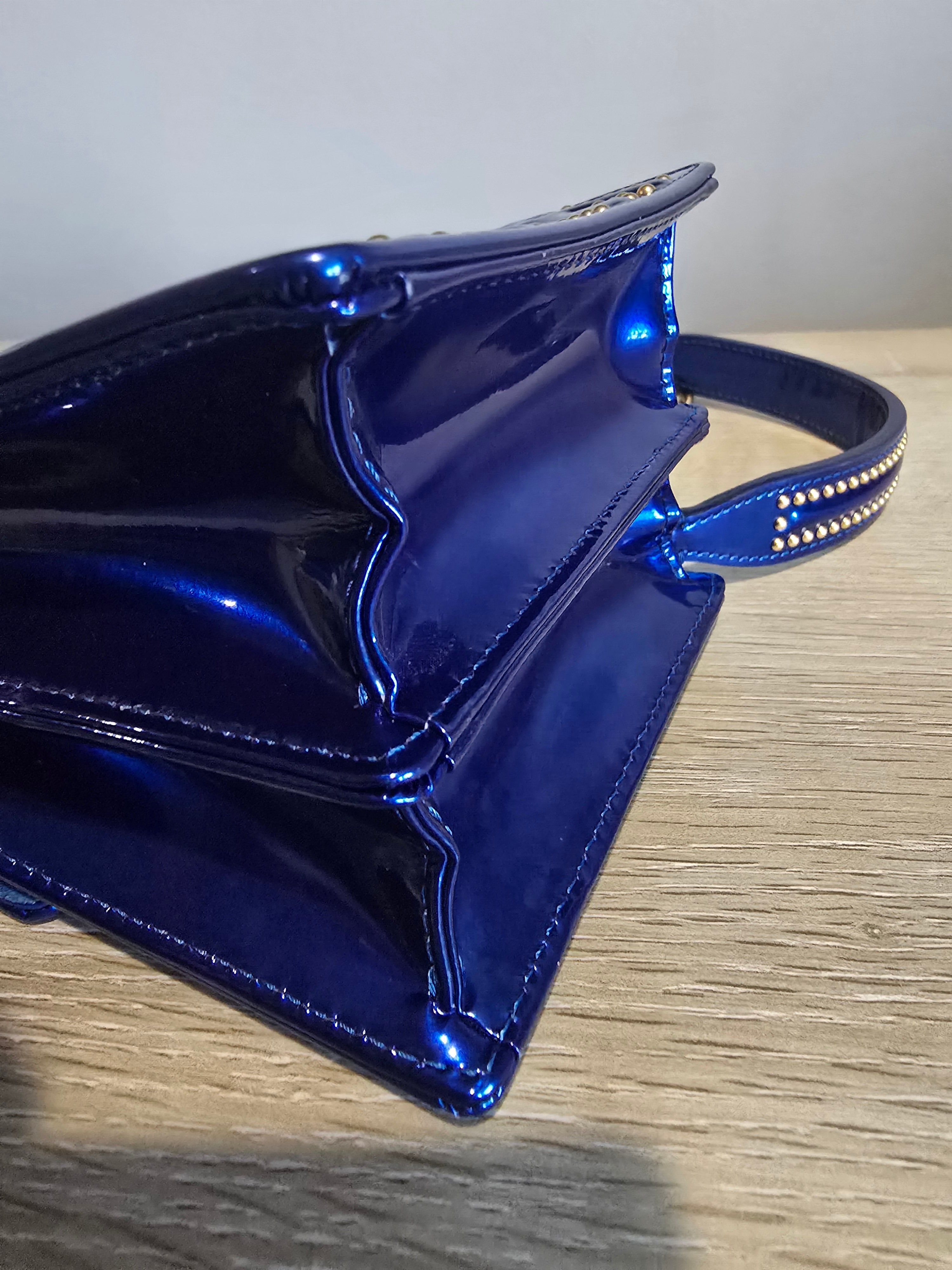 Dior Diorama Vertical Leather Crossbody — Blue with Gold Studs