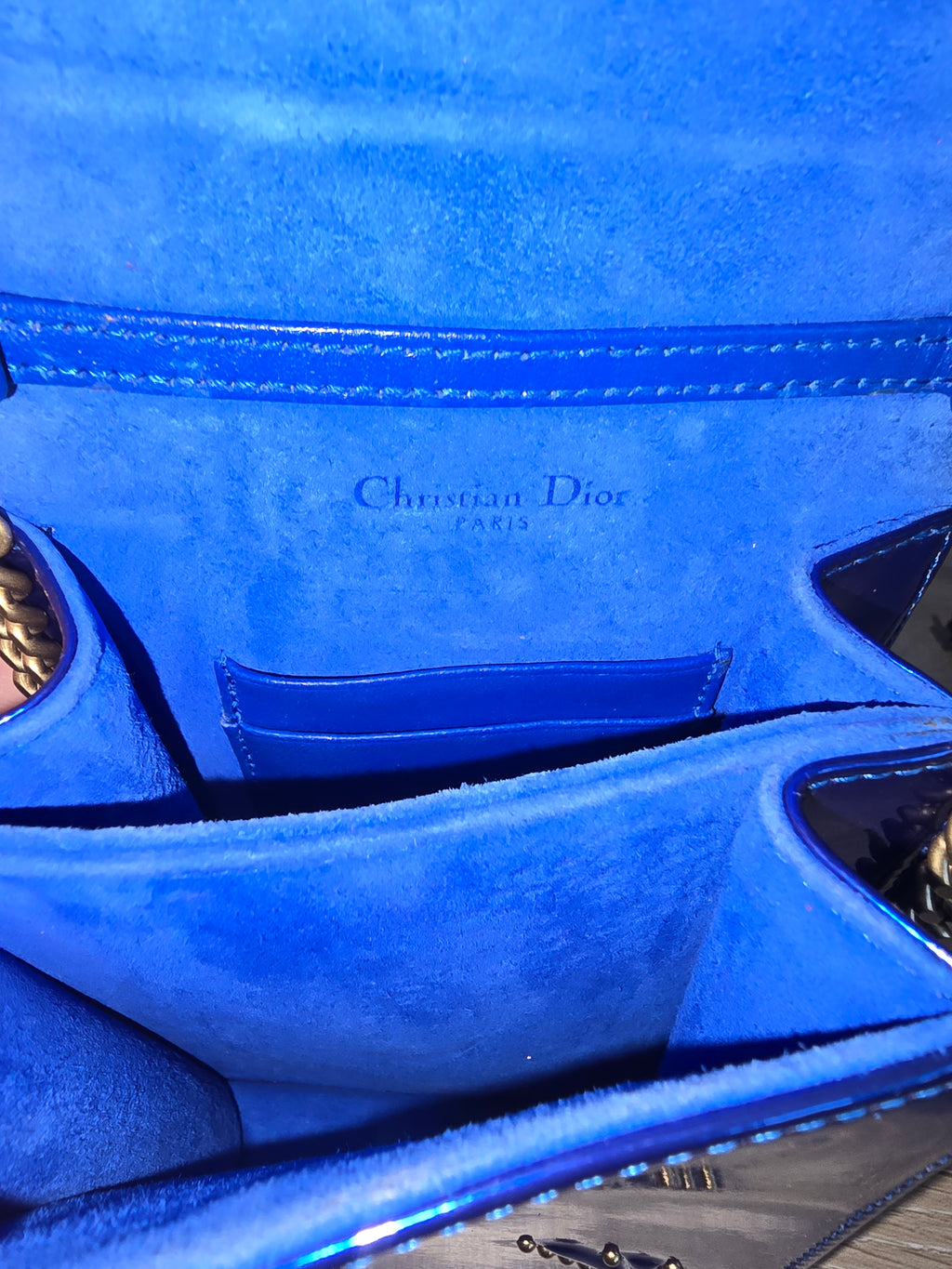 Dior Diorama Vertical Leather Crossbody — Blue with Gold Studs