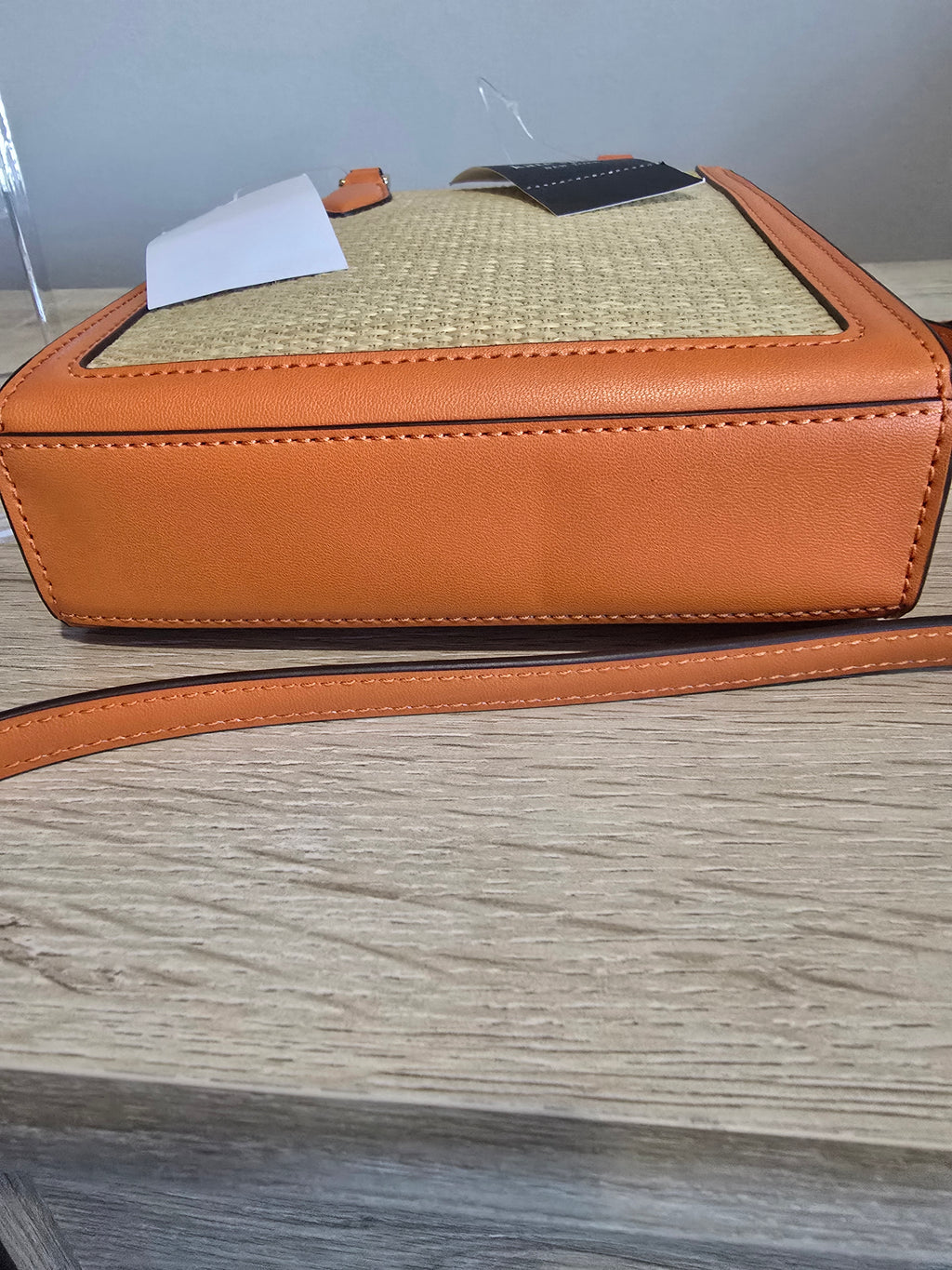 Kate Spade New York Ellie Canvas Mini Tote — Natural Straw with Orange Trim