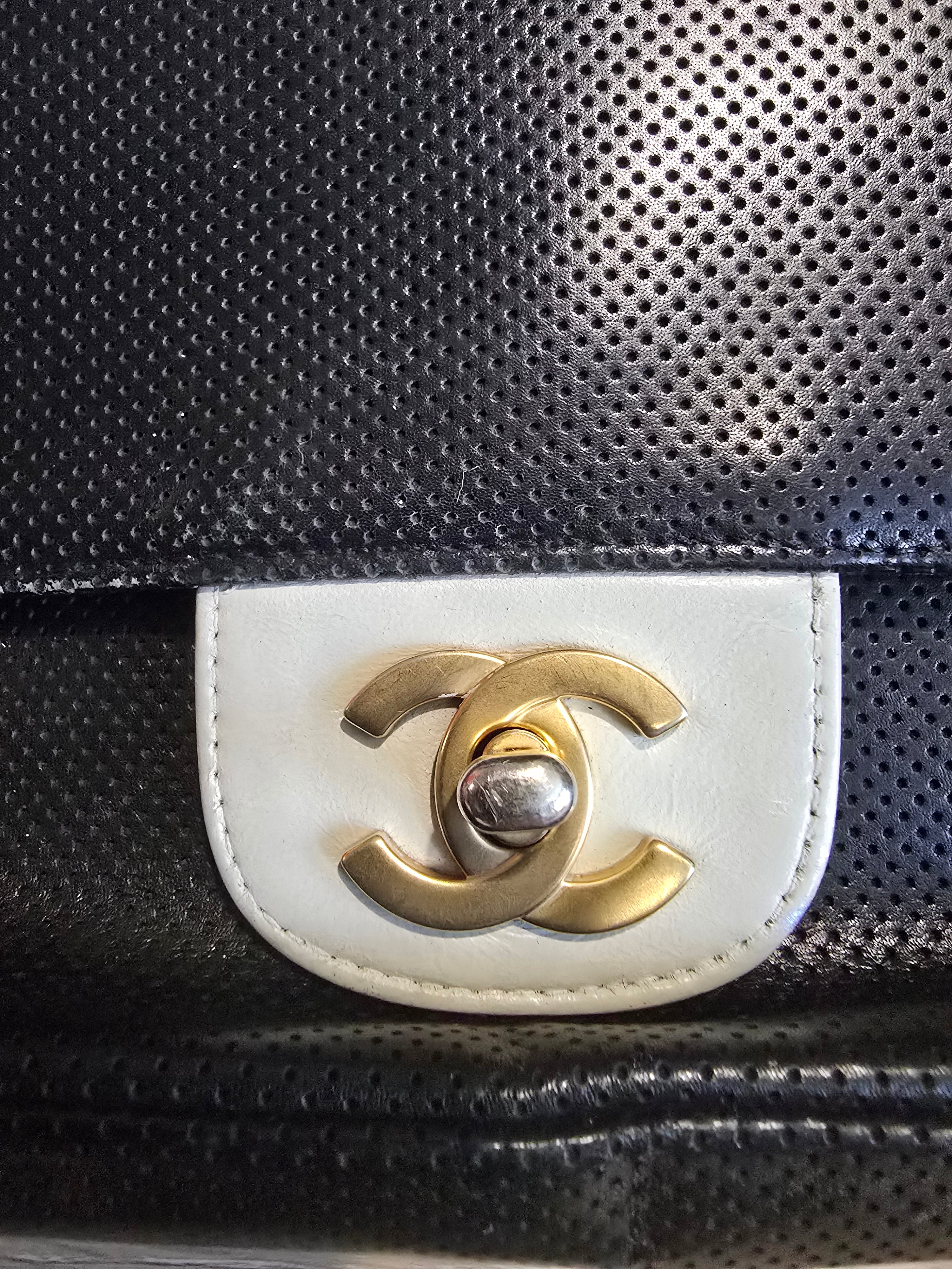 Chanel Vintage Flap Shoulder Bag — Black Perforated Leather