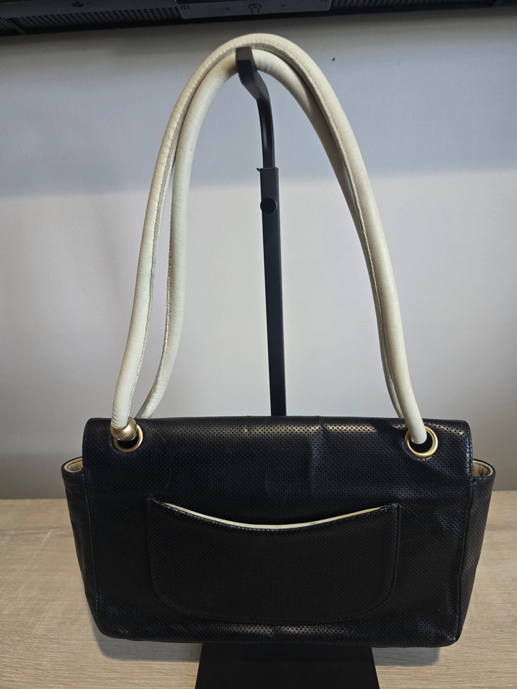 Chanel Vintage Flap Shoulder Bag — Black Perforated Leather