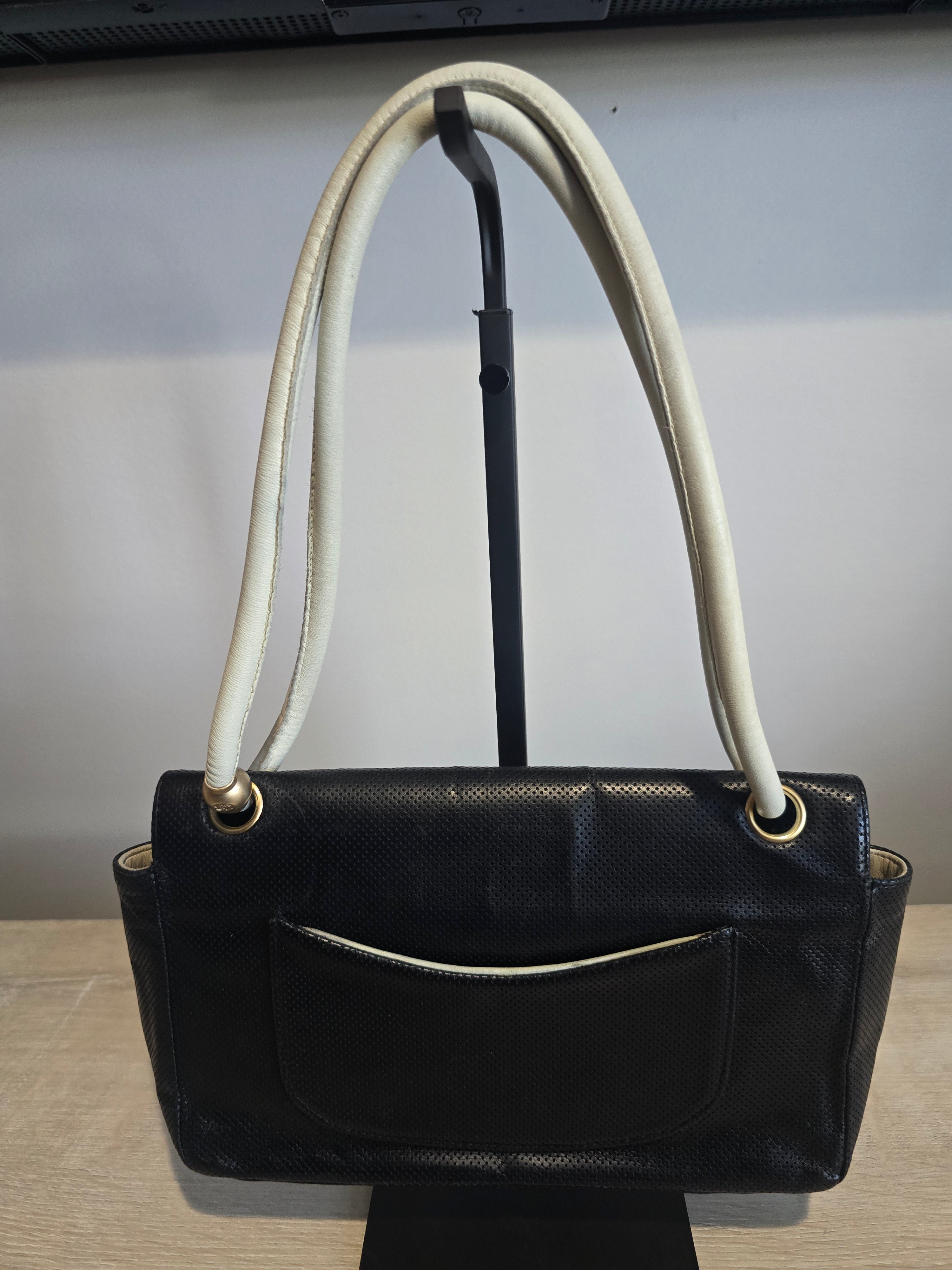 Chanel Vintage Flap Shoulder Bag — Black Perforated Leather
