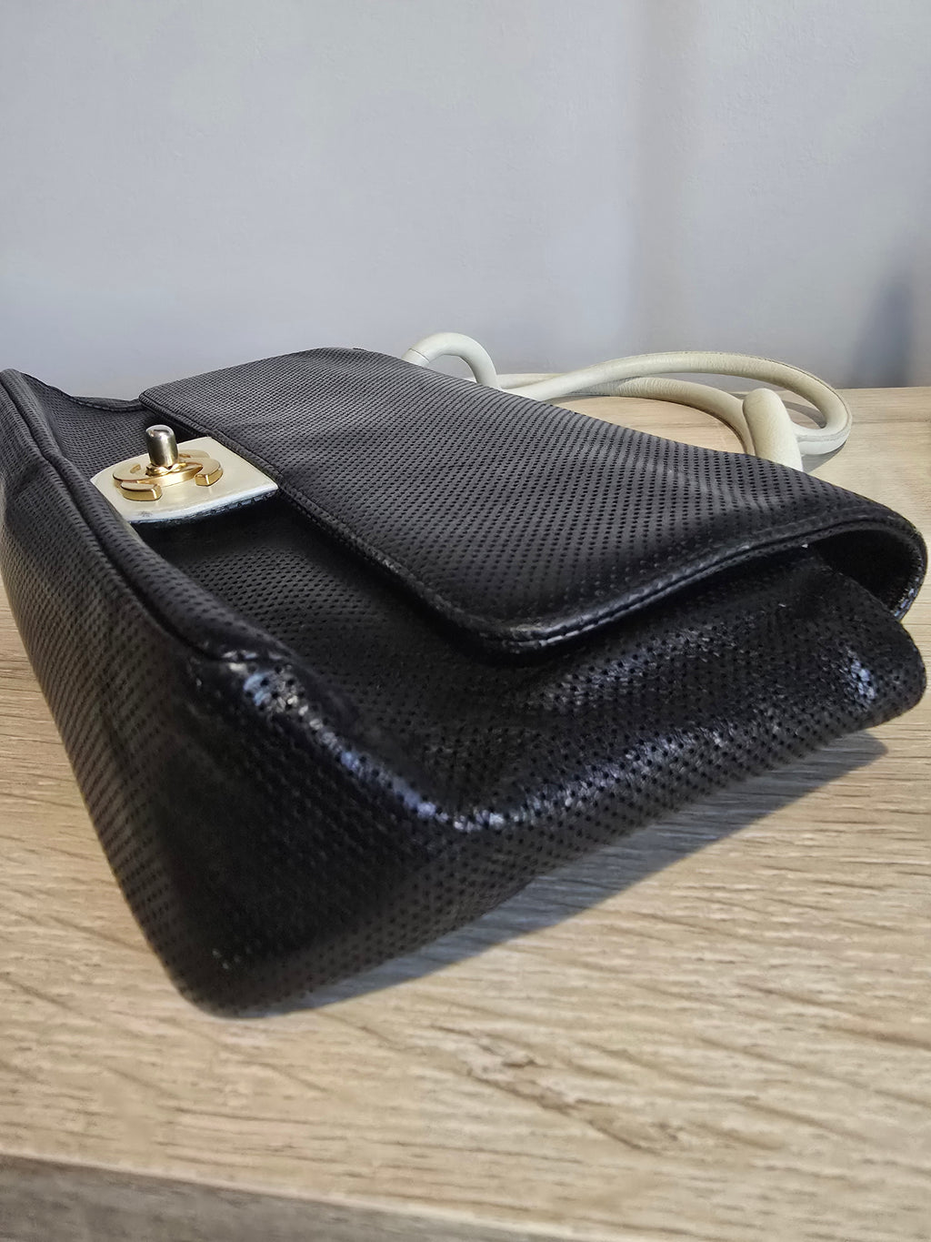Chanel Vintage Flap Shoulder Bag — Black Perforated Leather