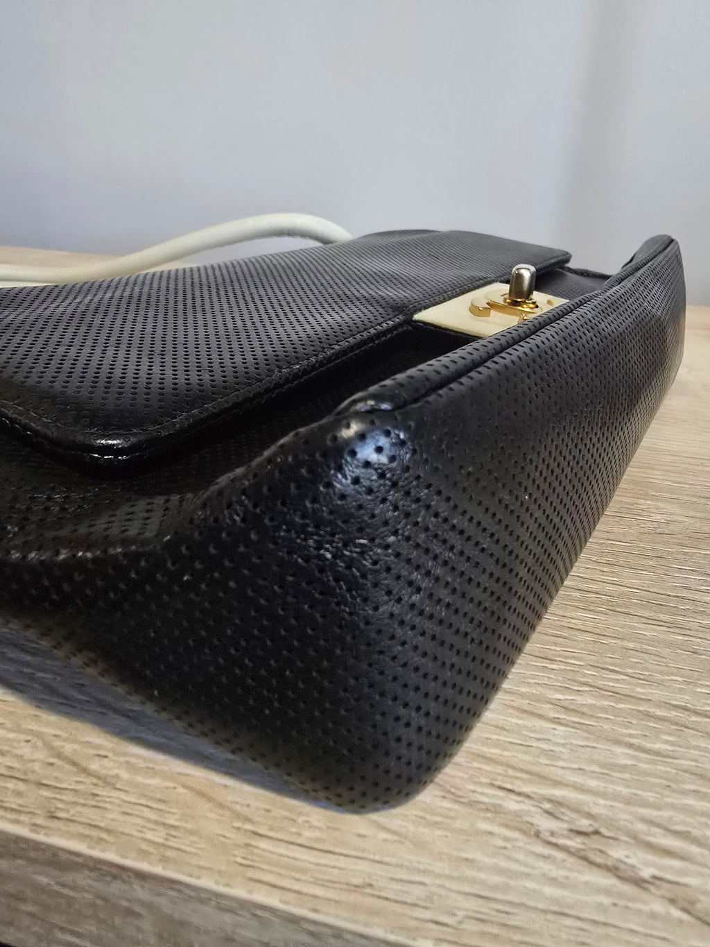 Chanel Vintage Flap Shoulder Bag — Black Perforated Leather