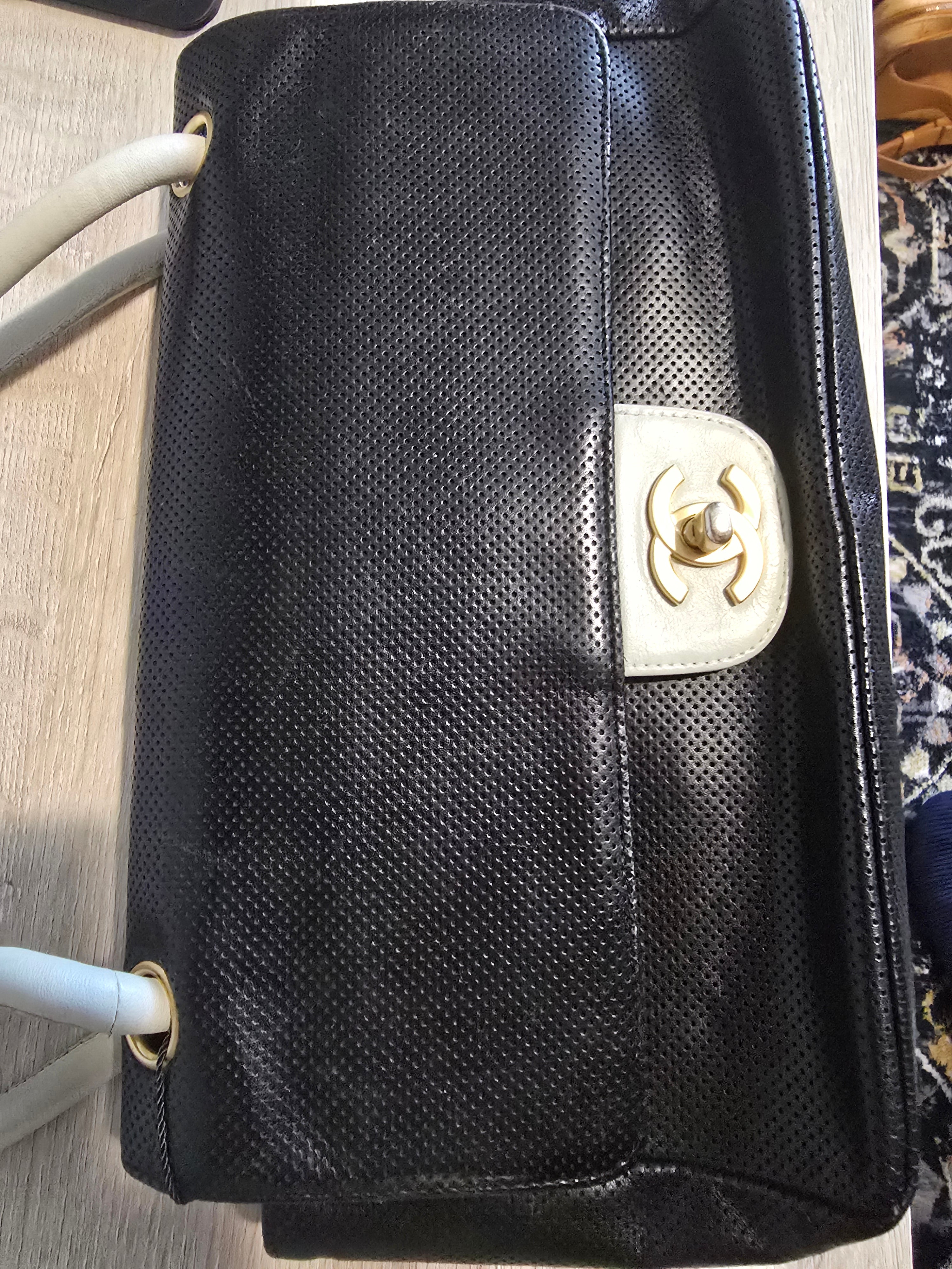 Chanel Vintage Flap Shoulder Bag — Black Perforated Leather
