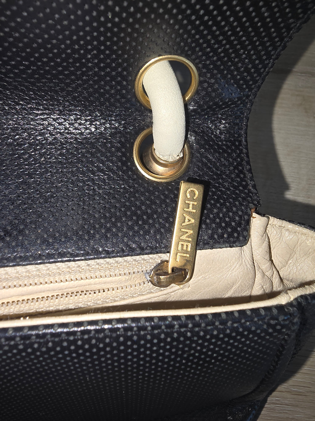 Chanel Vintage Flap Shoulder Bag — Black Perforated Leather