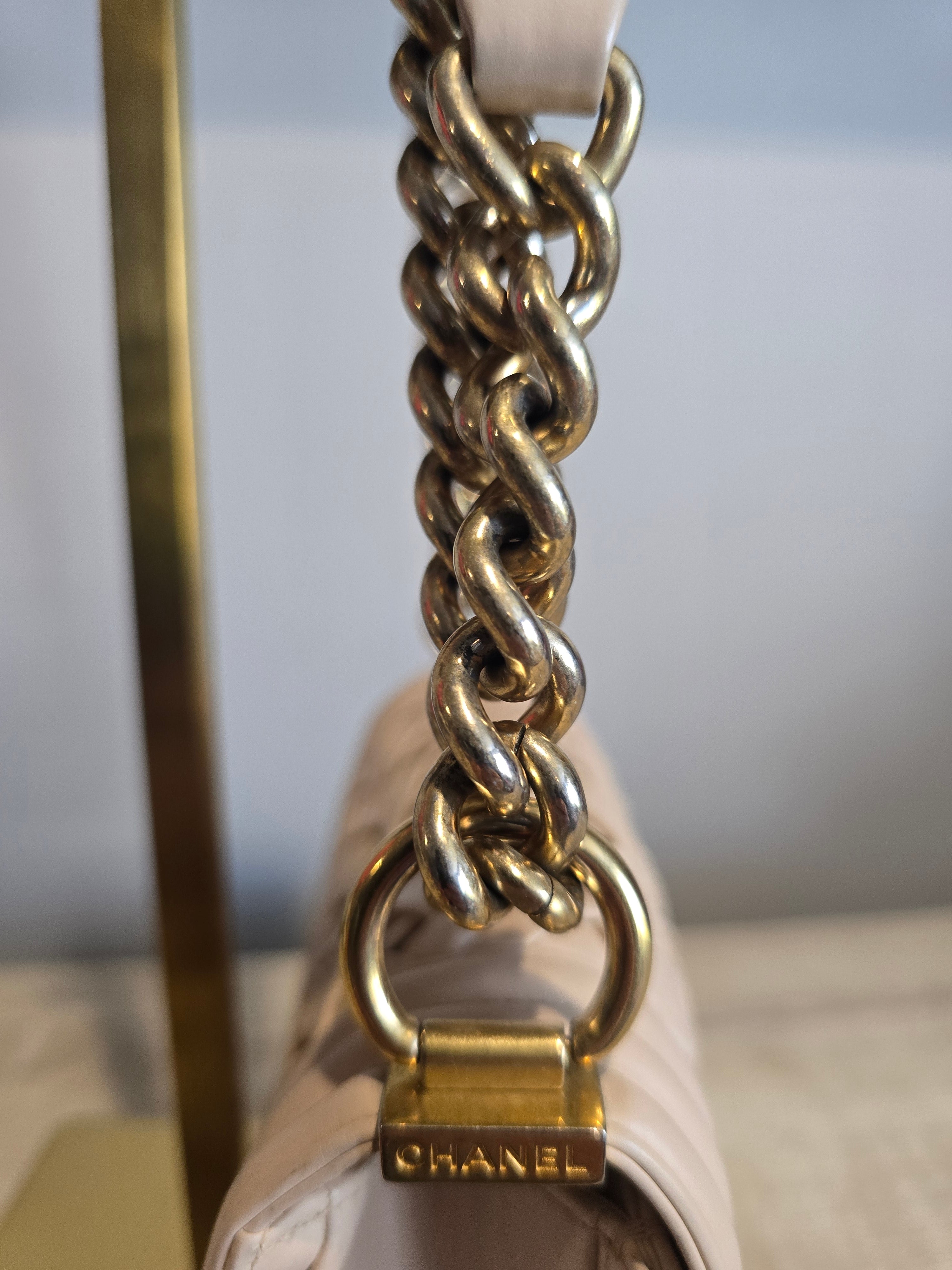 Chanel Small Château Boy Bag — Beige Woven Leather with Gold Hardware