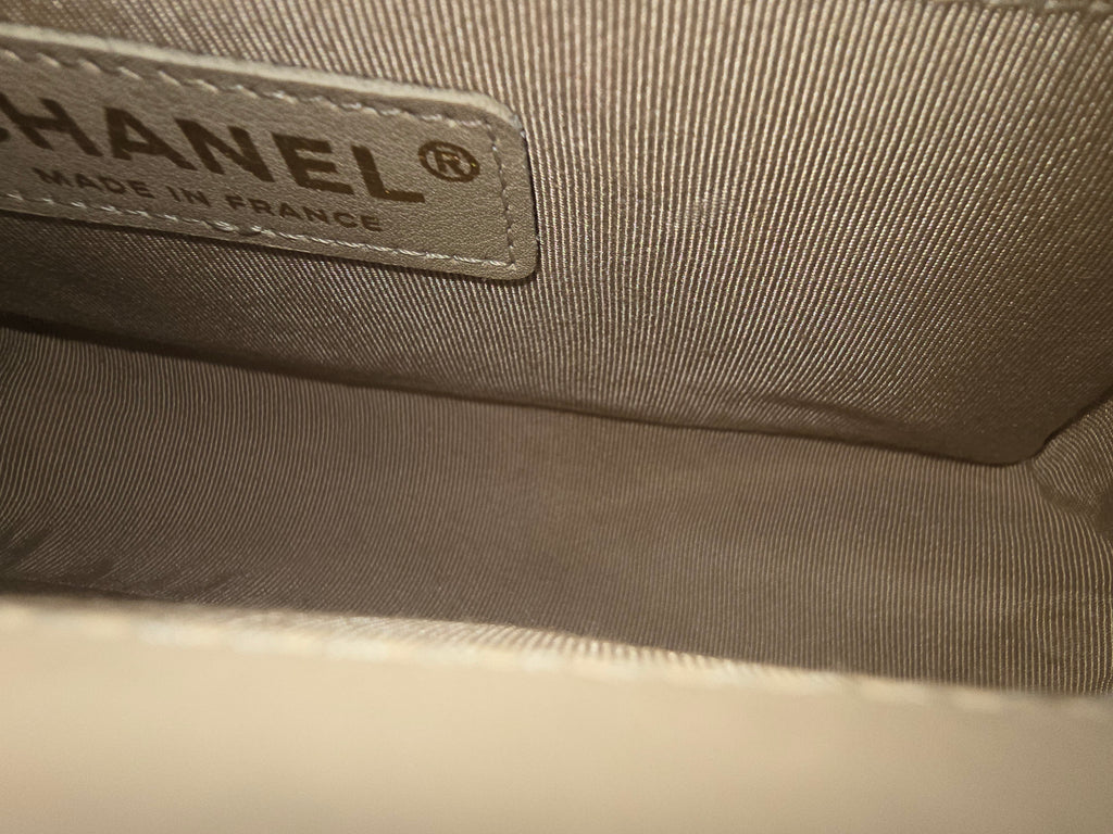 Chanel Small Château Boy Bag — Beige Woven Leather with Gold Hardware