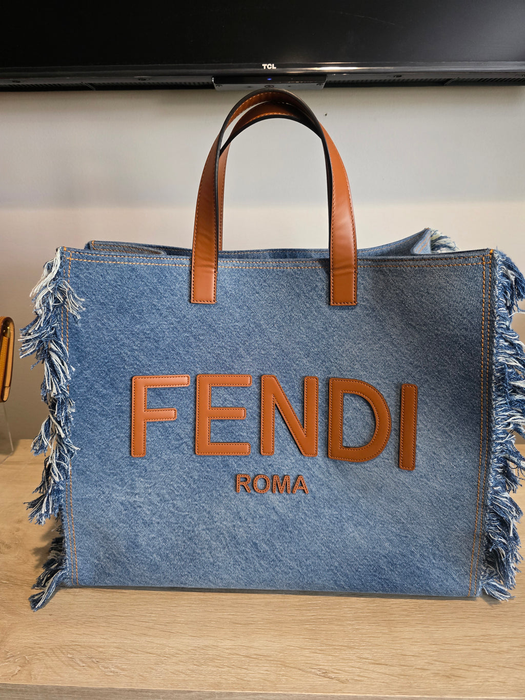 Fendi Sunshine Tote — Denim with Fringe