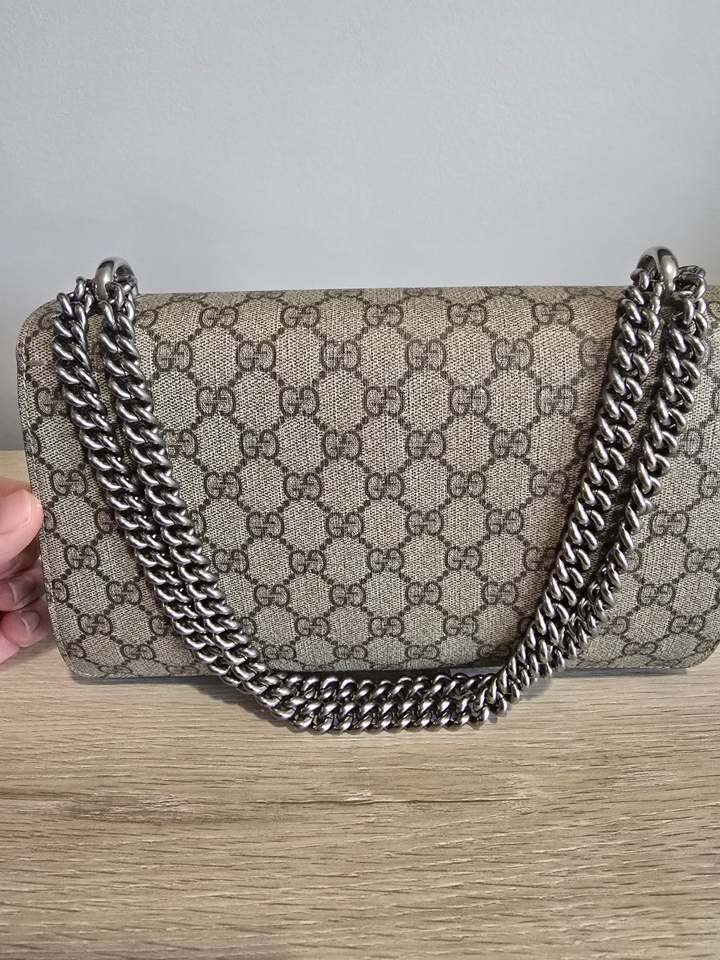 Gucci GG Supreme Small Dionysus Shoulder Bag — Beige Canvas & Purple Suede
