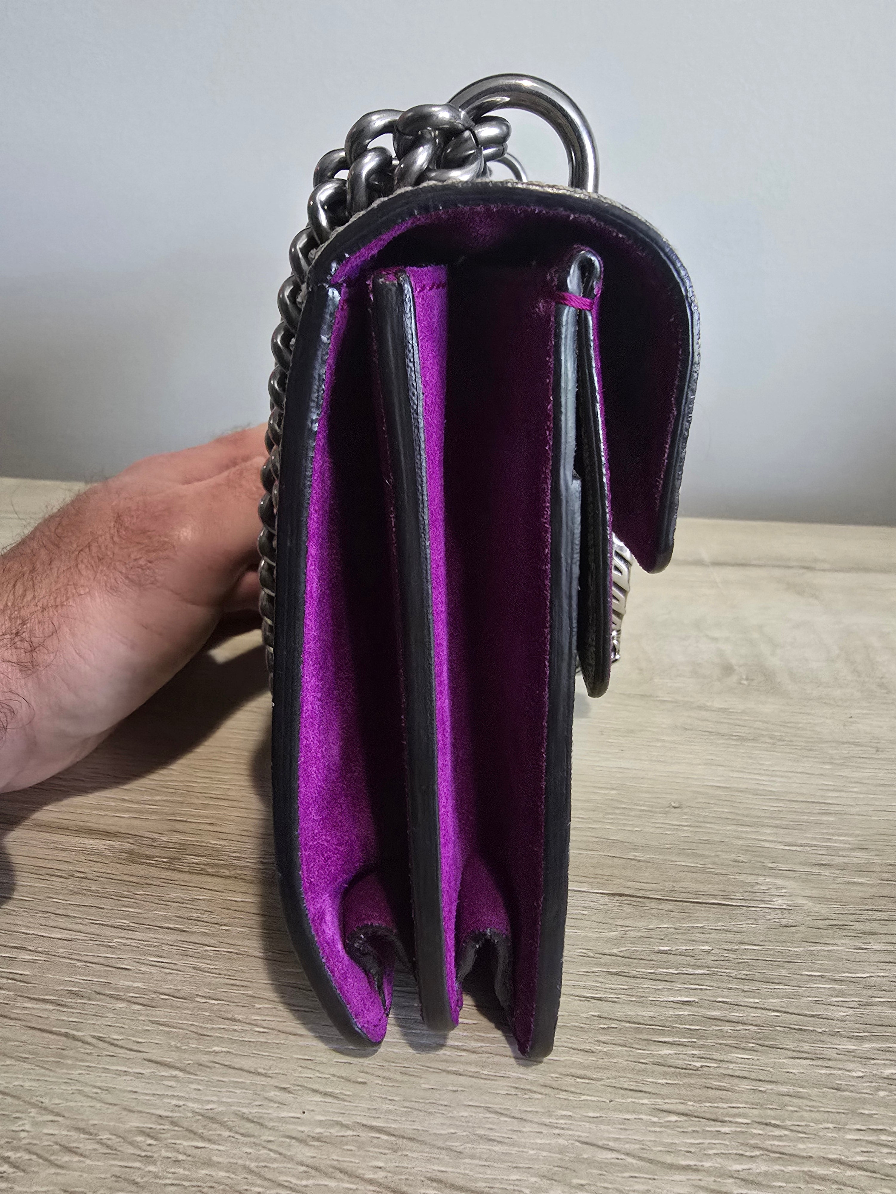 Gucci GG Supreme Small Dionysus Shoulder Bag — Beige Canvas & Purple Suede
