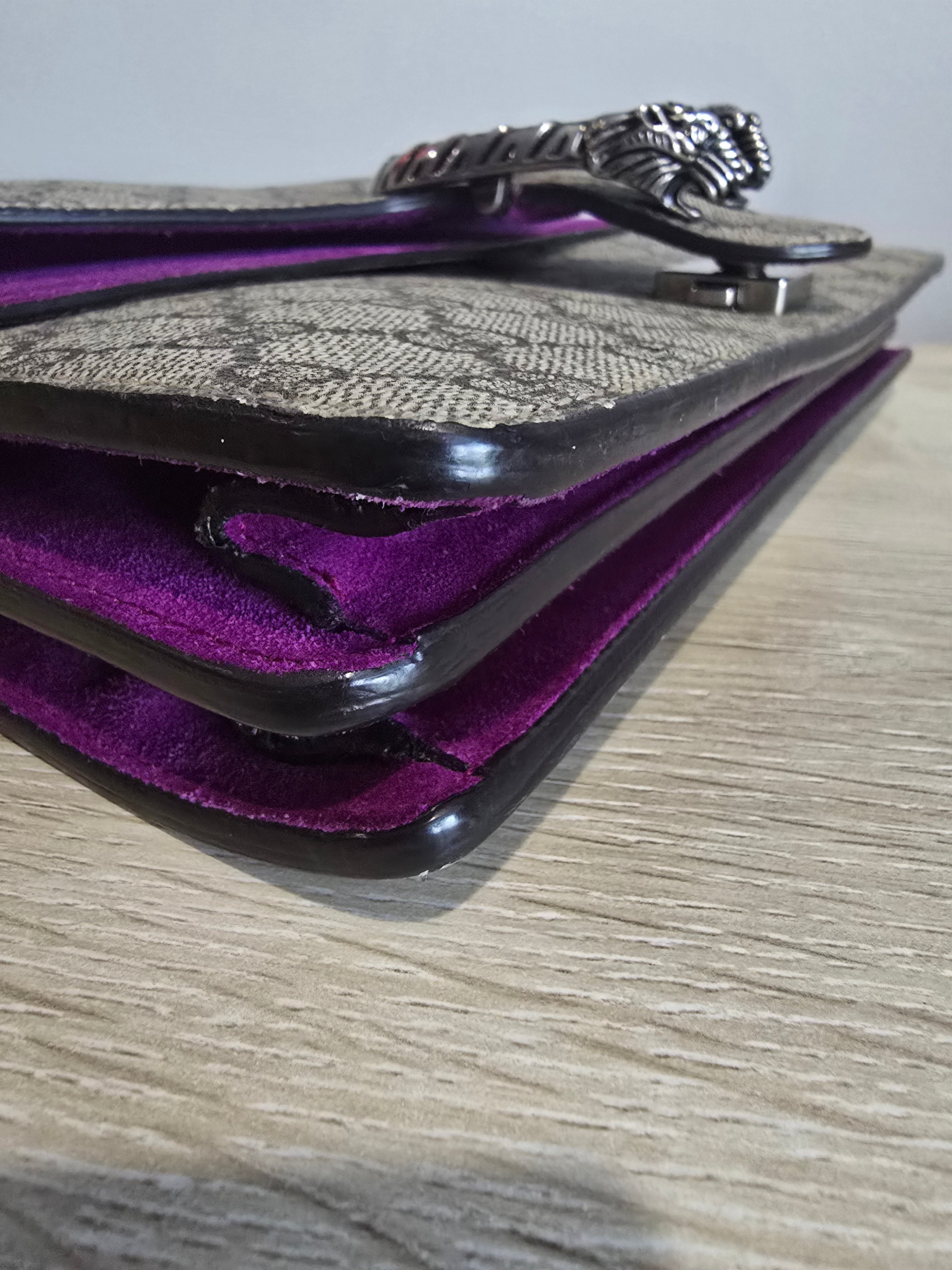 Gucci GG Supreme Small Dionysus Shoulder Bag — Beige Canvas & Purple Suede