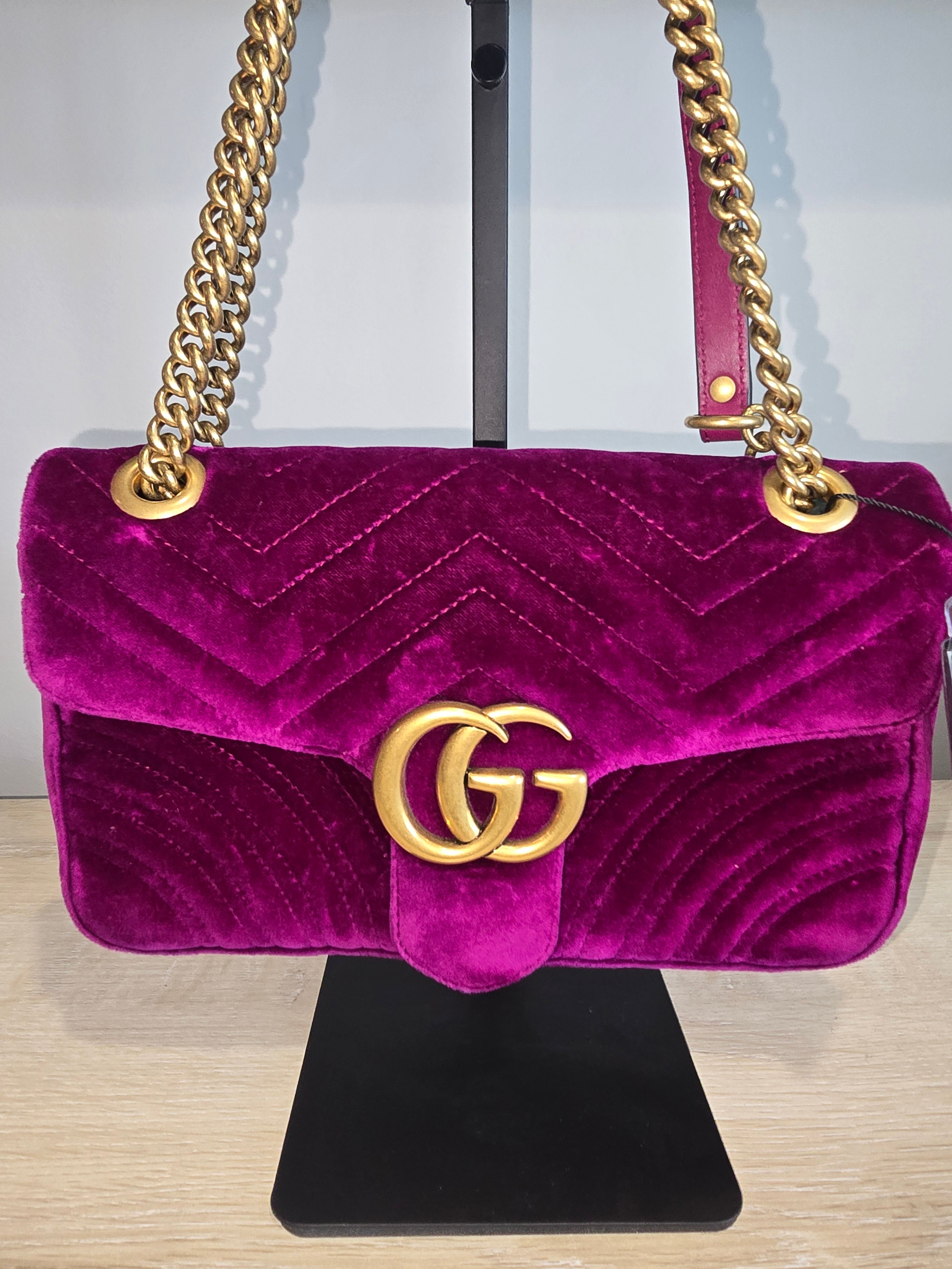 Gucci Velvet Matelassé Medium GG Marmont Shoulder Bag — Violet Cyclamen