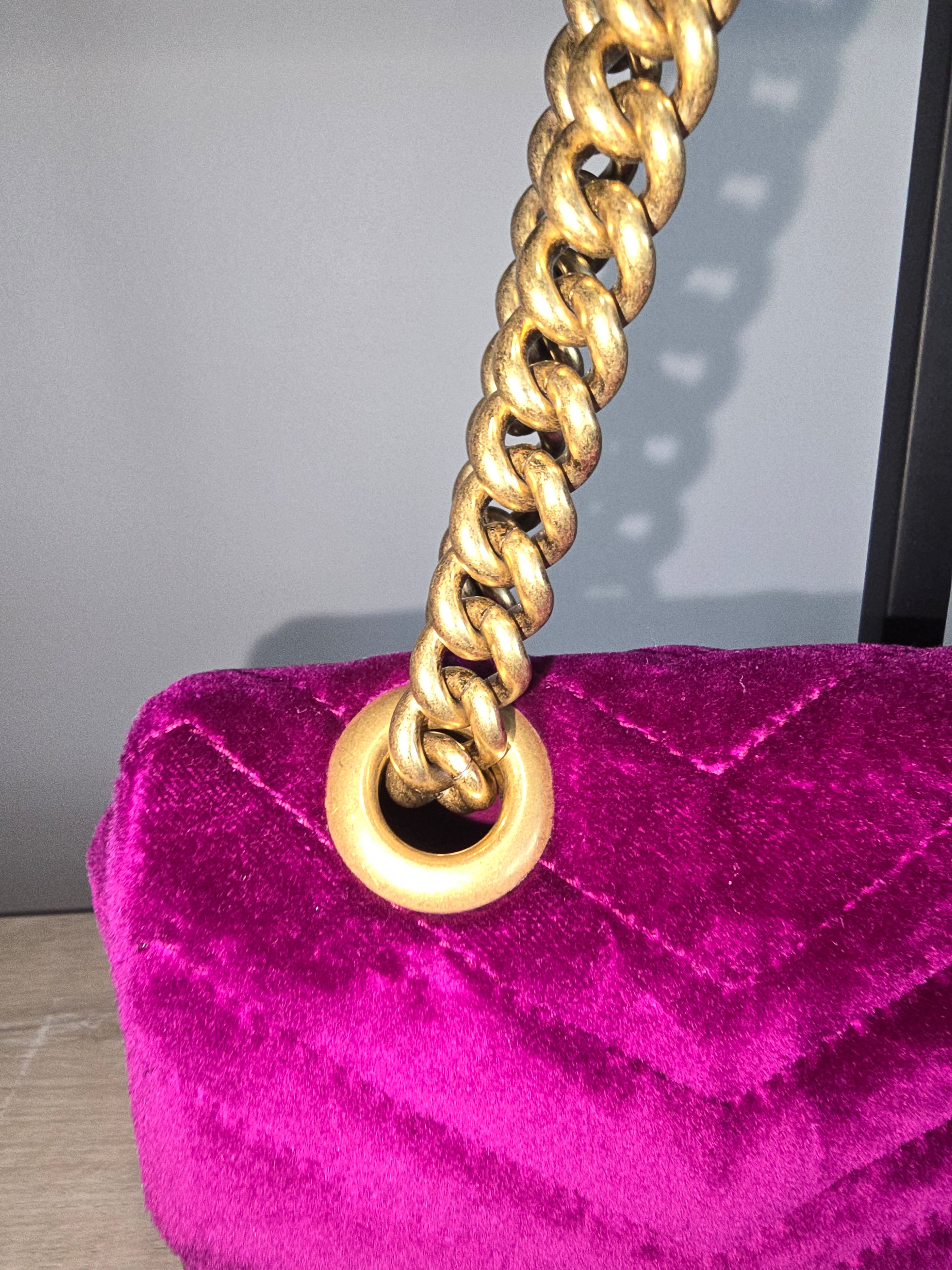 Gucci Velvet Matelassé Medium GG Marmont Shoulder Bag — Violet Cyclamen