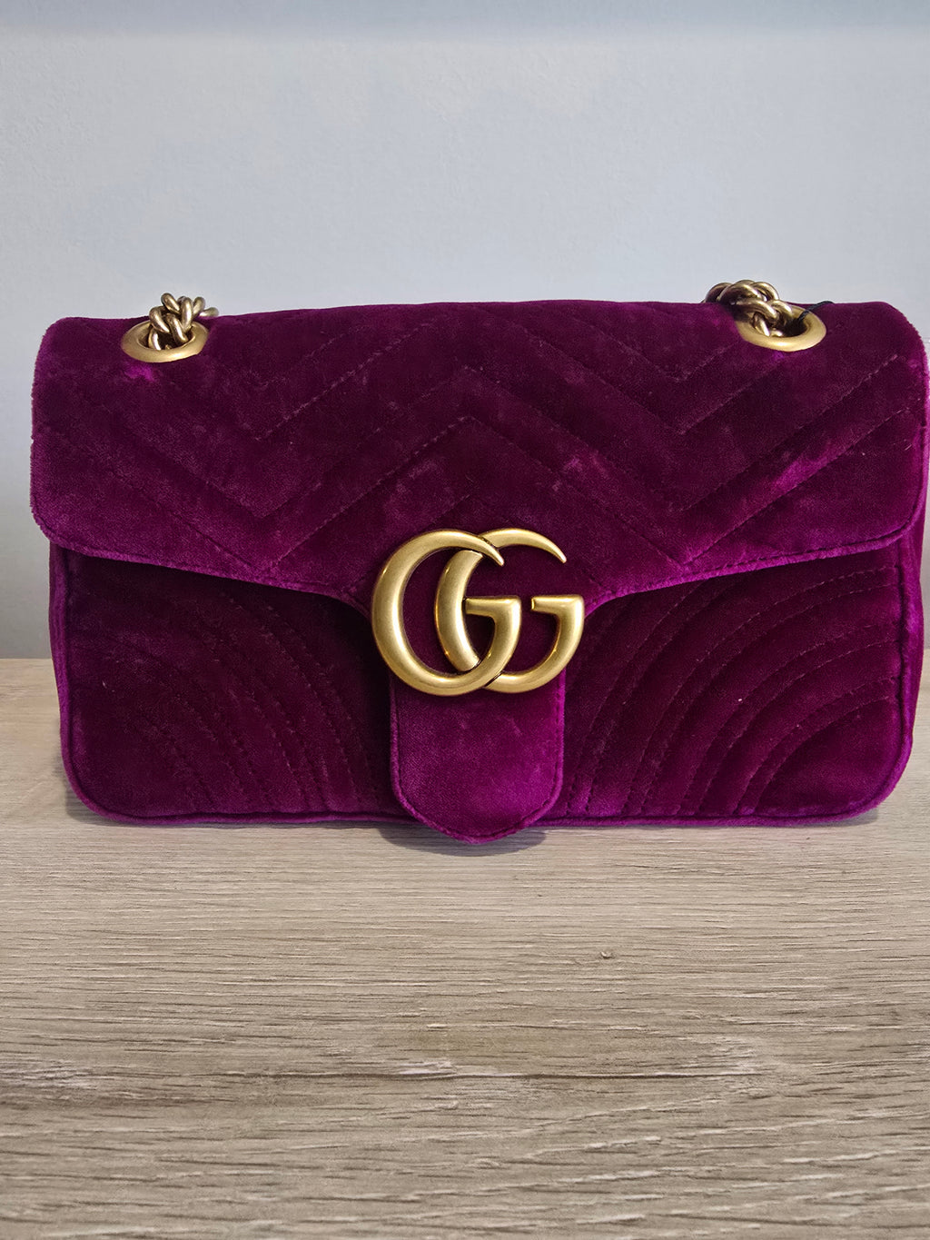 Gucci Velvet Matelassé Medium GG Marmont Shoulder Bag — Violet Cyclamen