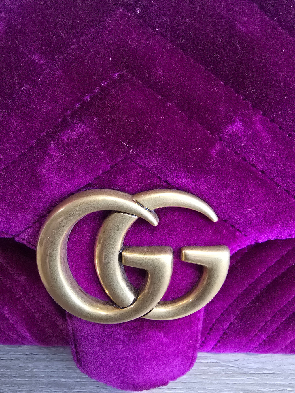 Gucci Velvet Matelassé Medium GG Marmont Shoulder Bag — Violet Cyclamen