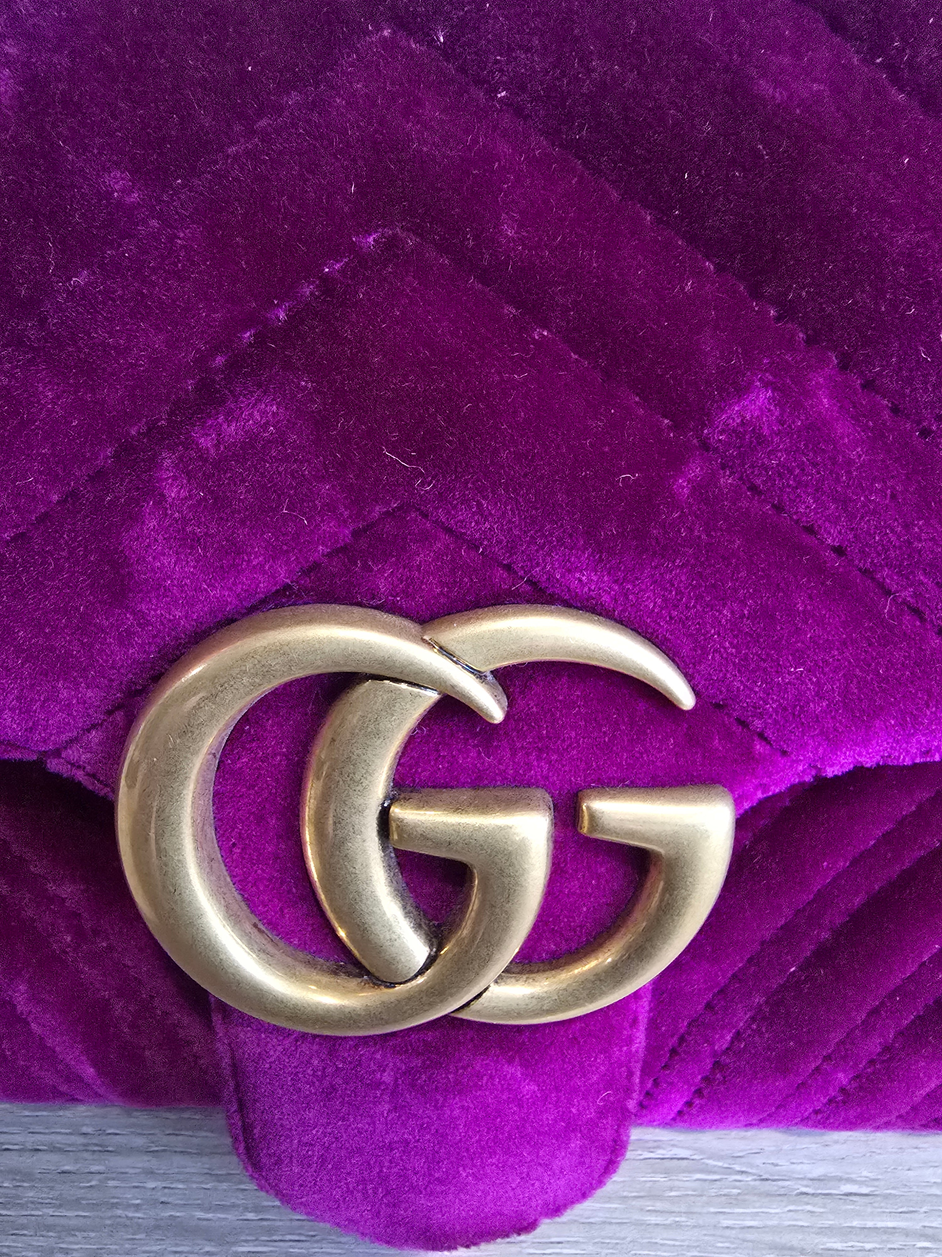 Gucci Velvet Matelassé Medium GG Marmont Shoulder Bag — Violet Cyclamen