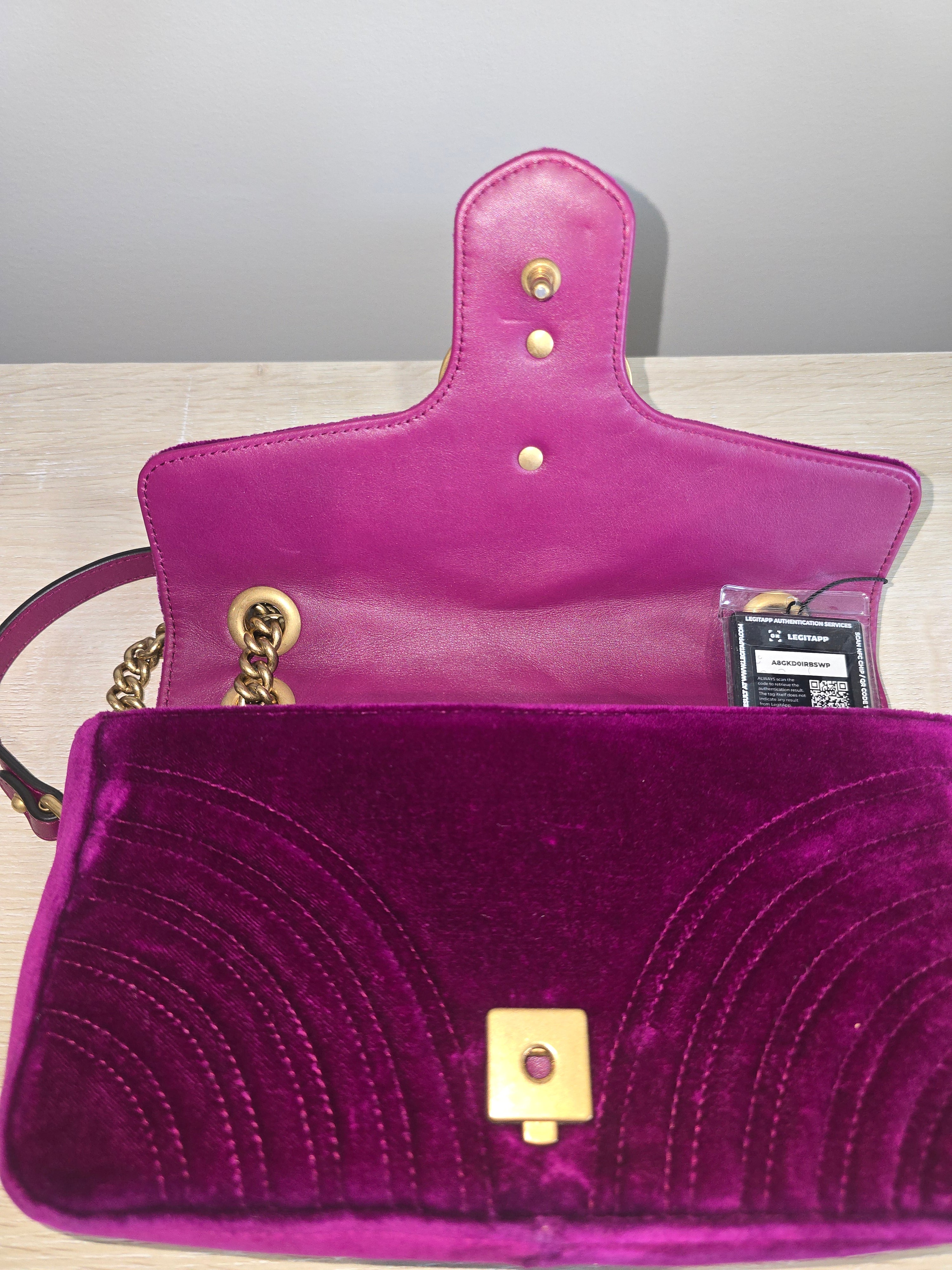 Gucci Velvet Matelassé Medium GG Marmont Shoulder Bag — Violet Cyclamen