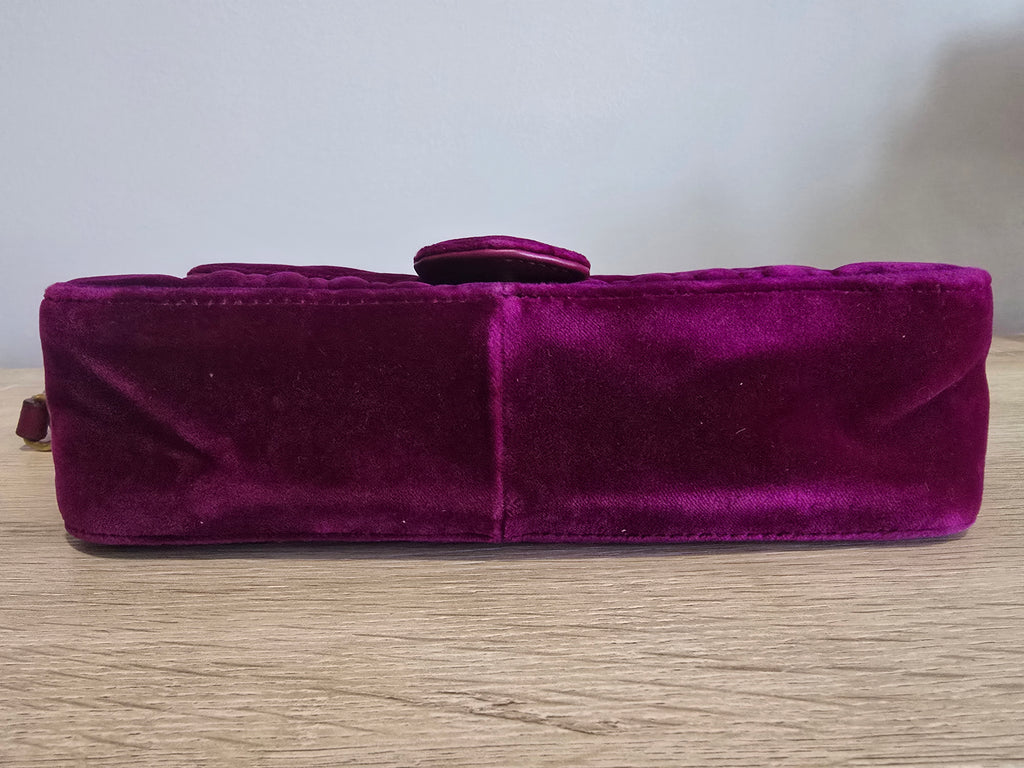 Gucci Velvet Matelassé Medium GG Marmont Shoulder Bag — Violet Cyclamen