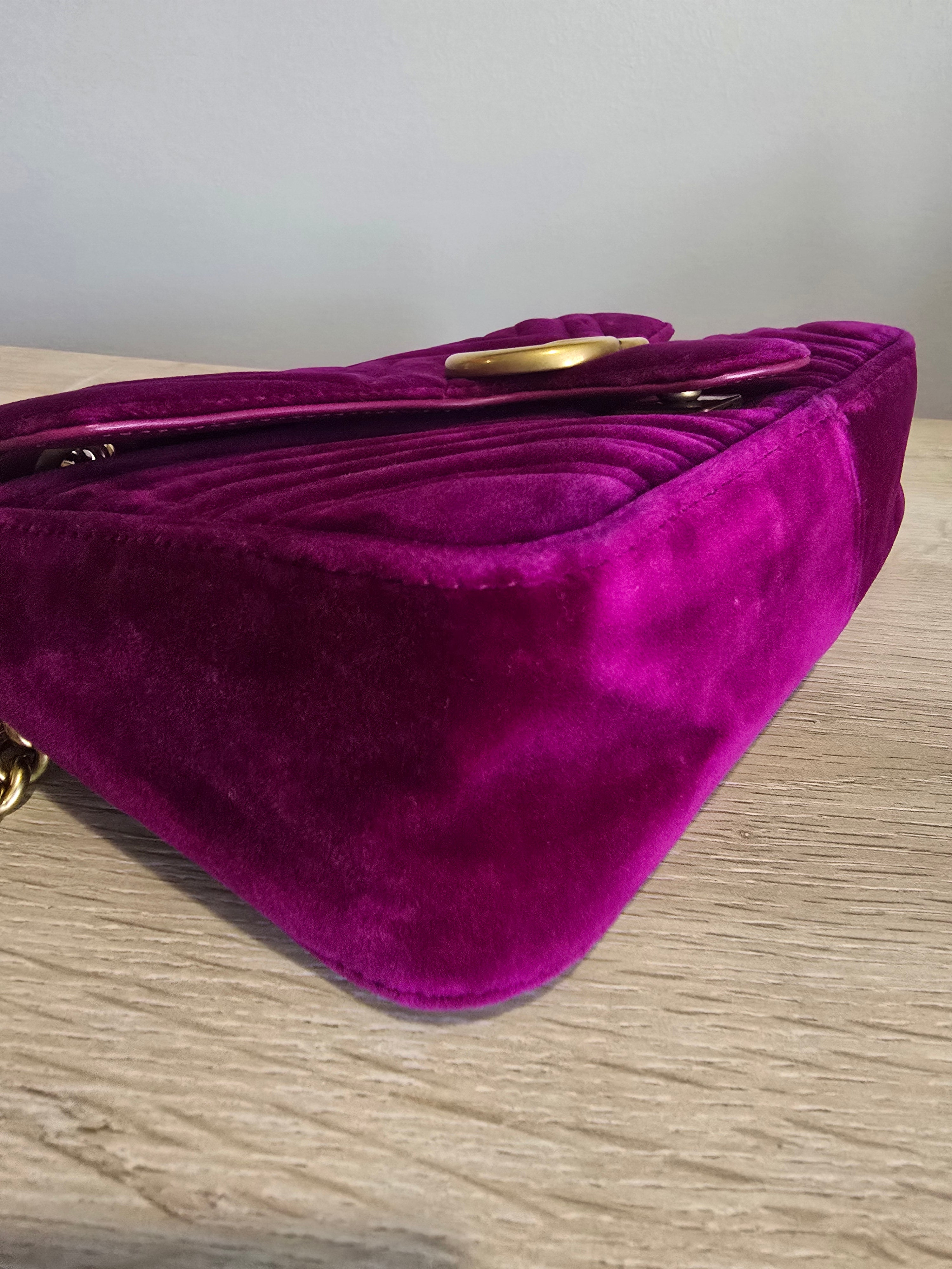 Gucci Velvet Matelassé Medium GG Marmont Shoulder Bag — Violet Cyclamen