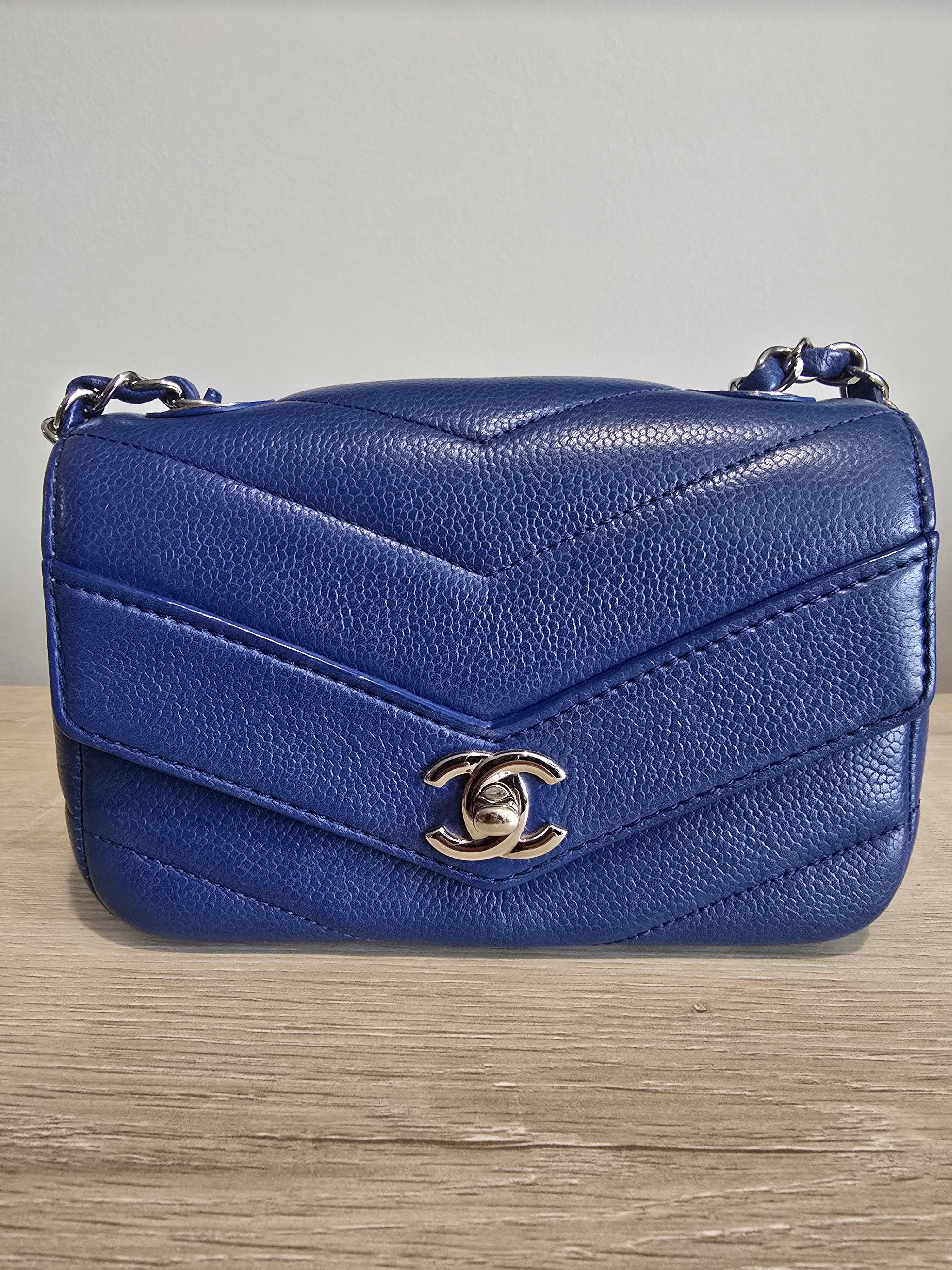 Chanel Classic Mini Flap Bag — Blue Chevron Quilted Lambskin