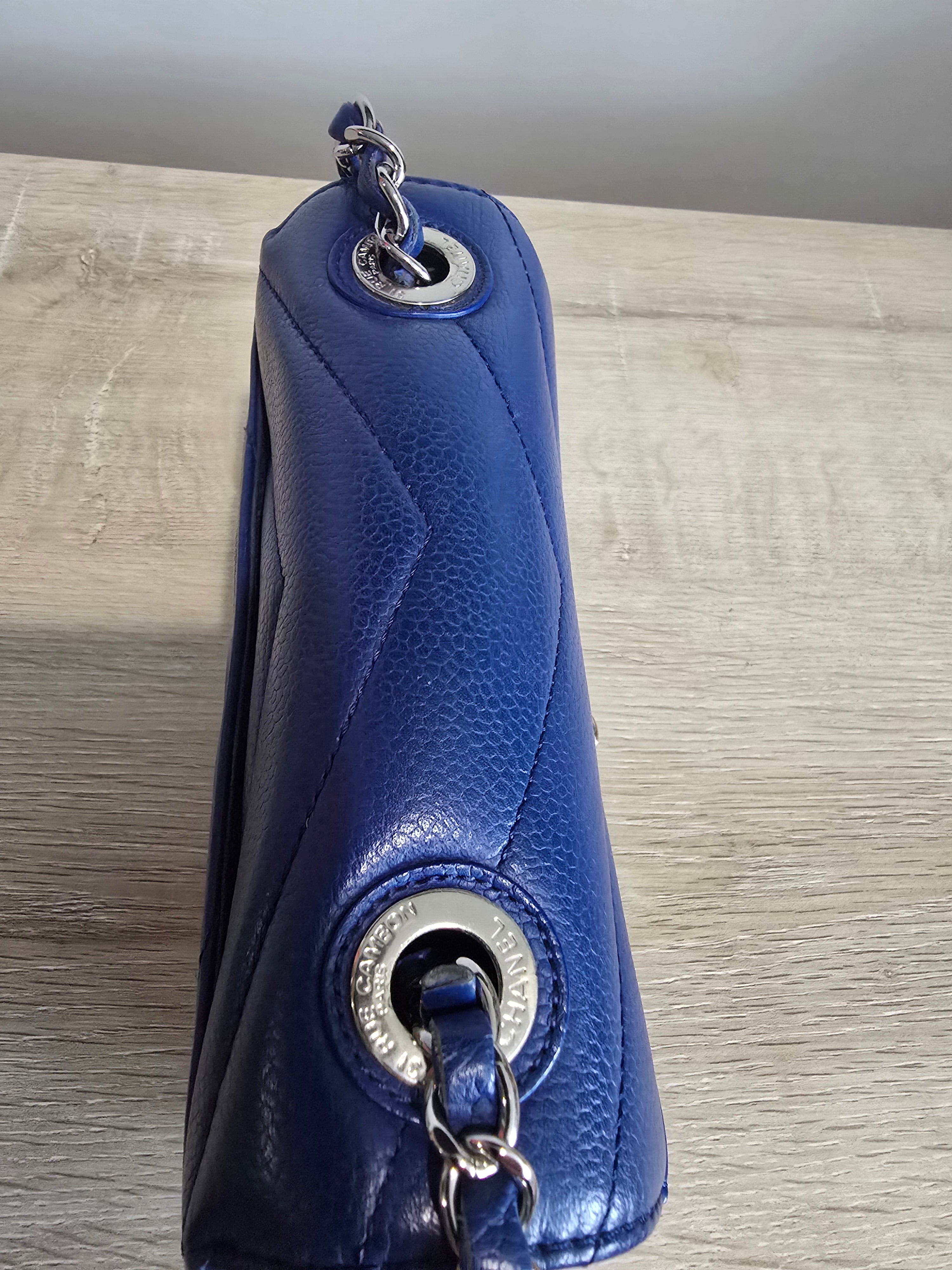 Chanel Classic Mini Flap Bag — Blue Chevron Quilted Lambskin