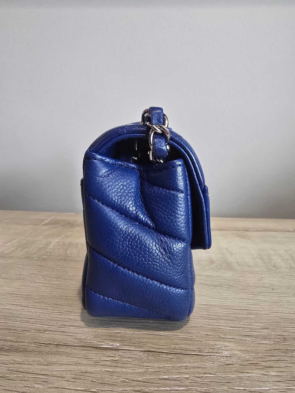 Chanel Classic Mini Flap Bag — Blue Chevron Quilted Lambskin