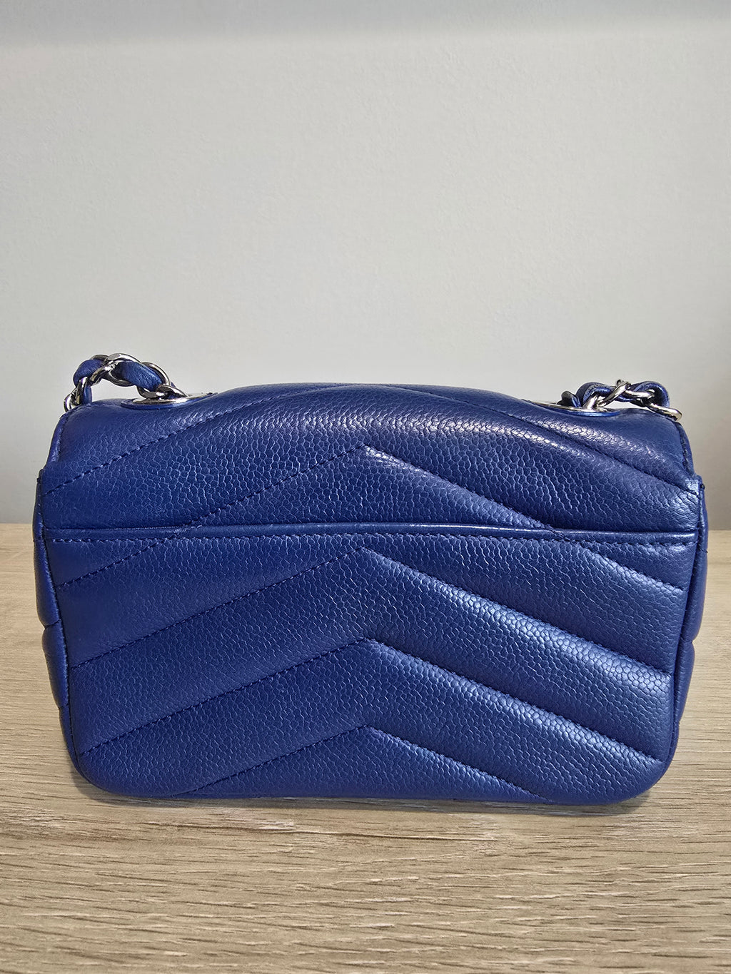 Chanel Classic Mini Flap Bag — Blue Chevron Quilted Lambskin