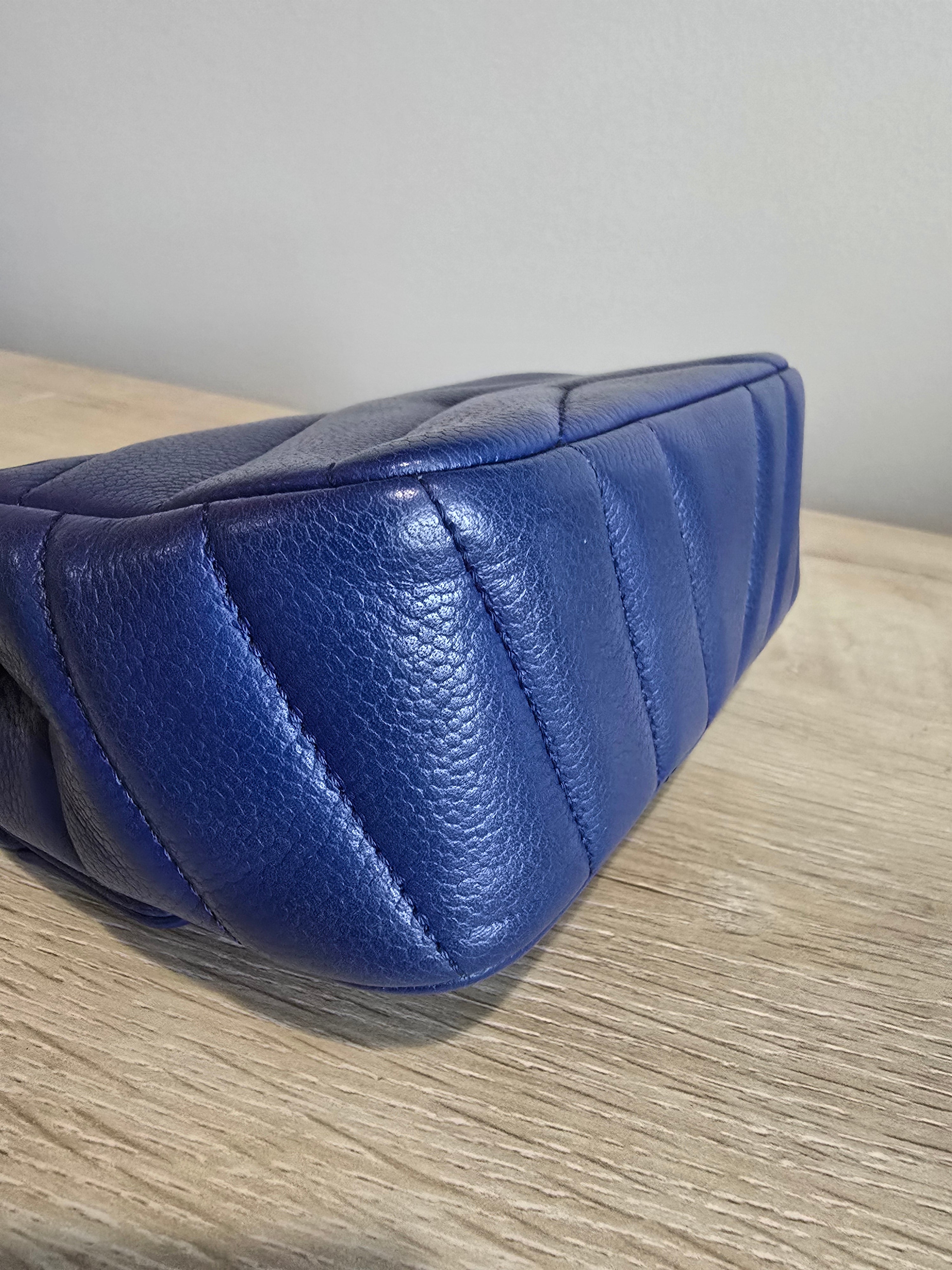 Chanel Classic Mini Flap Bag — Blue Chevron Quilted Lambskin