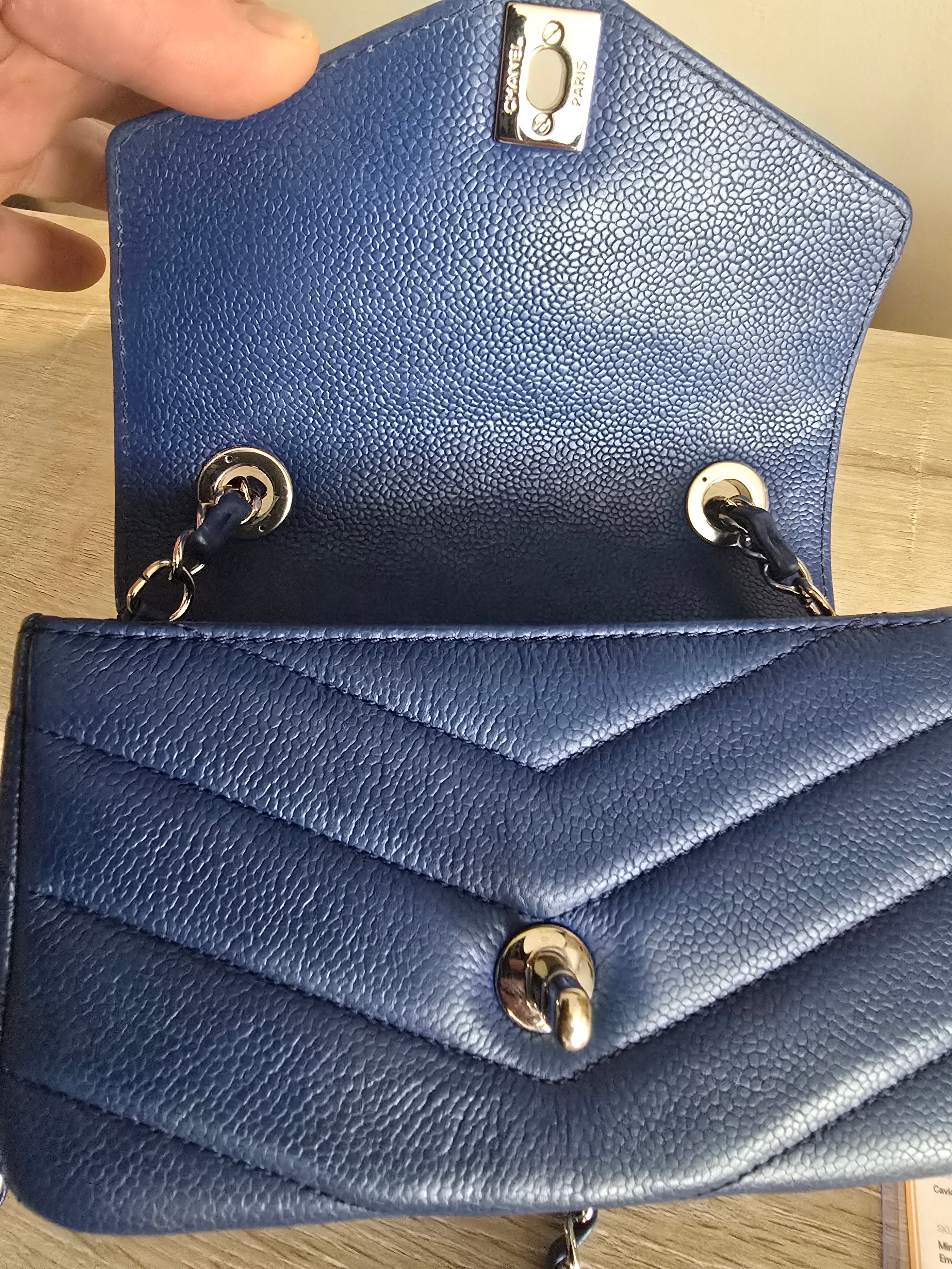 Chanel Classic Mini Flap Bag — Blue Chevron Quilted Lambskin