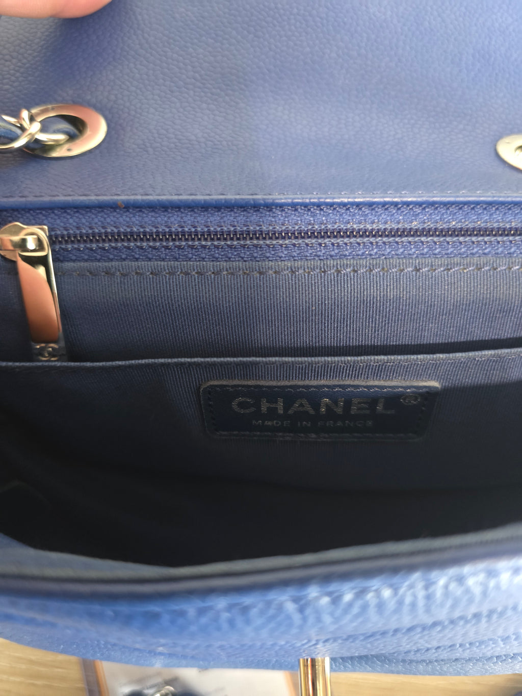 Chanel Classic Mini Flap Bag — Blue Chevron Quilted Lambskin
