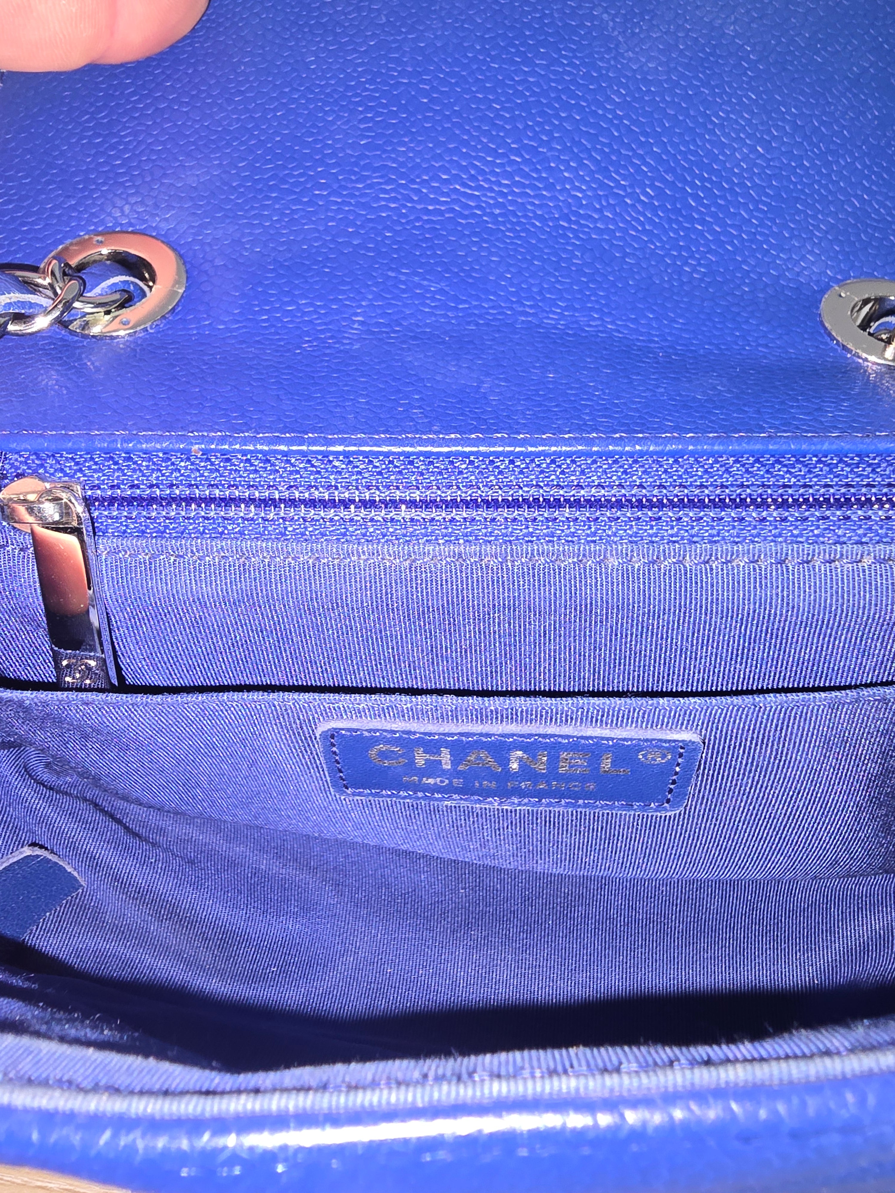 Chanel Classic Mini Flap Bag — Blue Chevron Quilted Lambskin