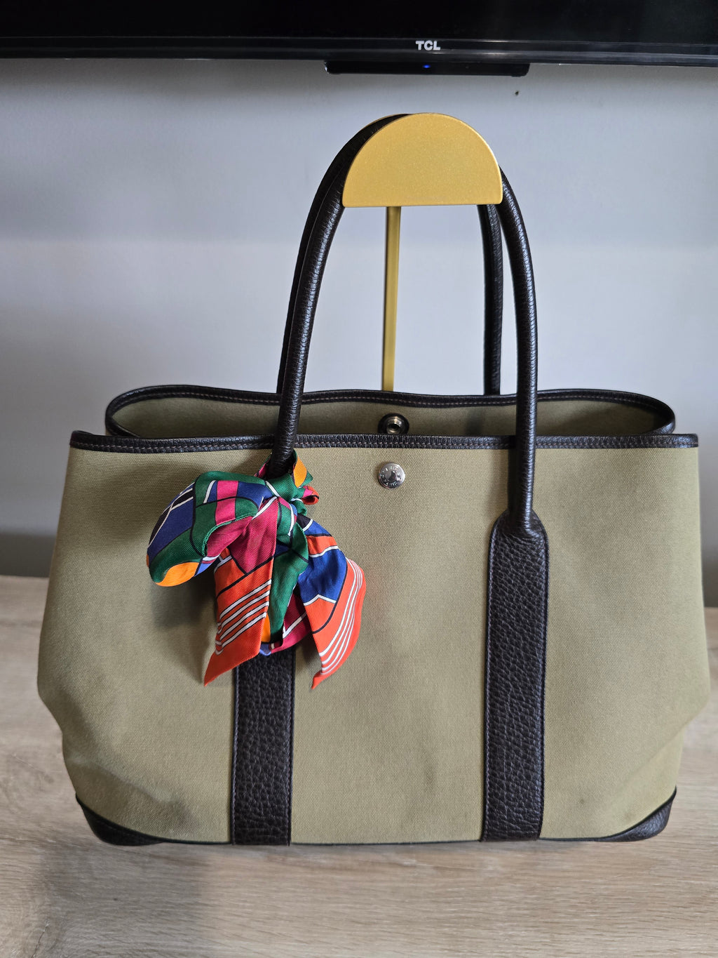 Hermès Garden Party 36 Olive Green Dark Brown