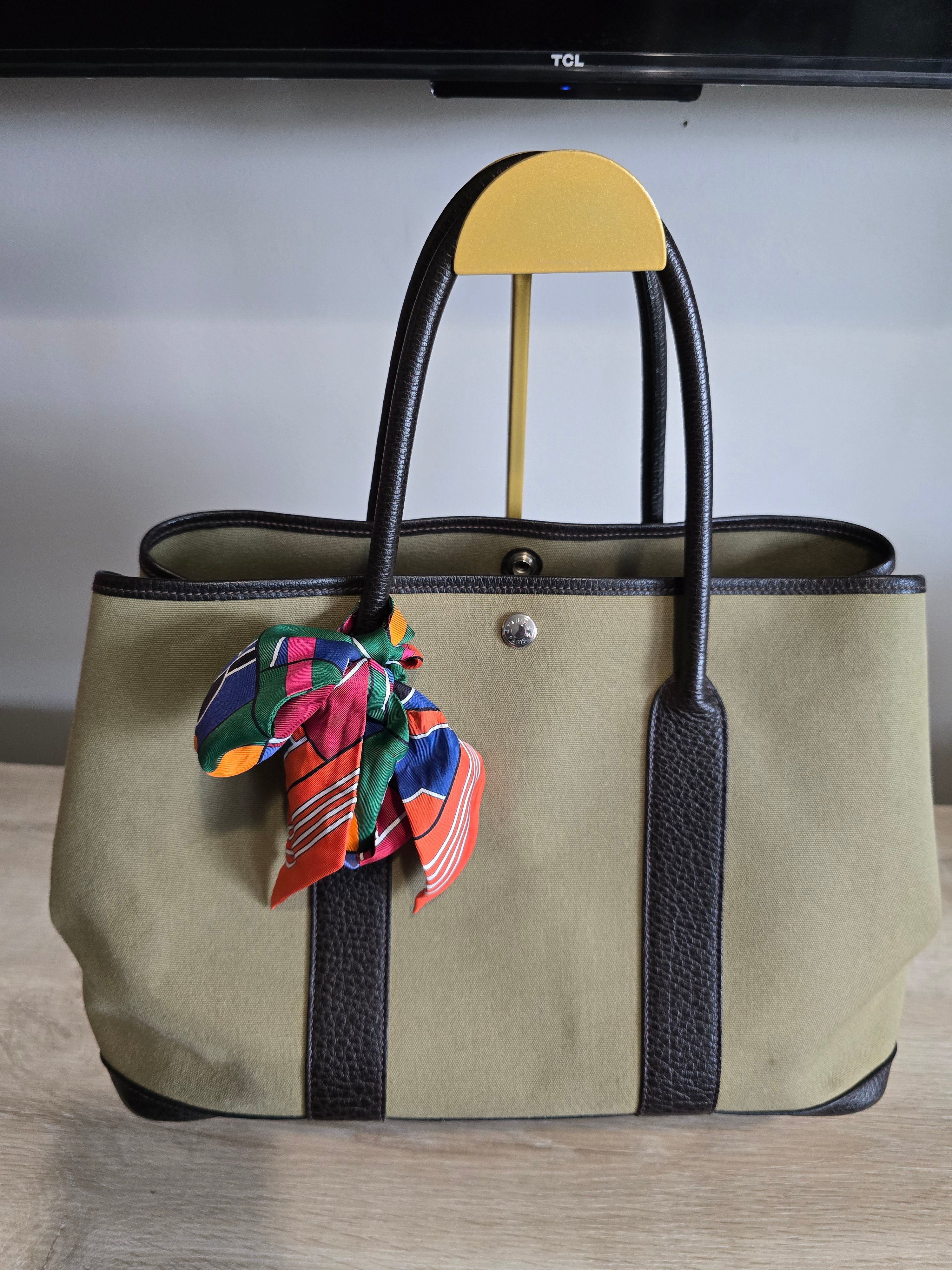 Hermès Garden Party 36 Olive Green Dark Brown