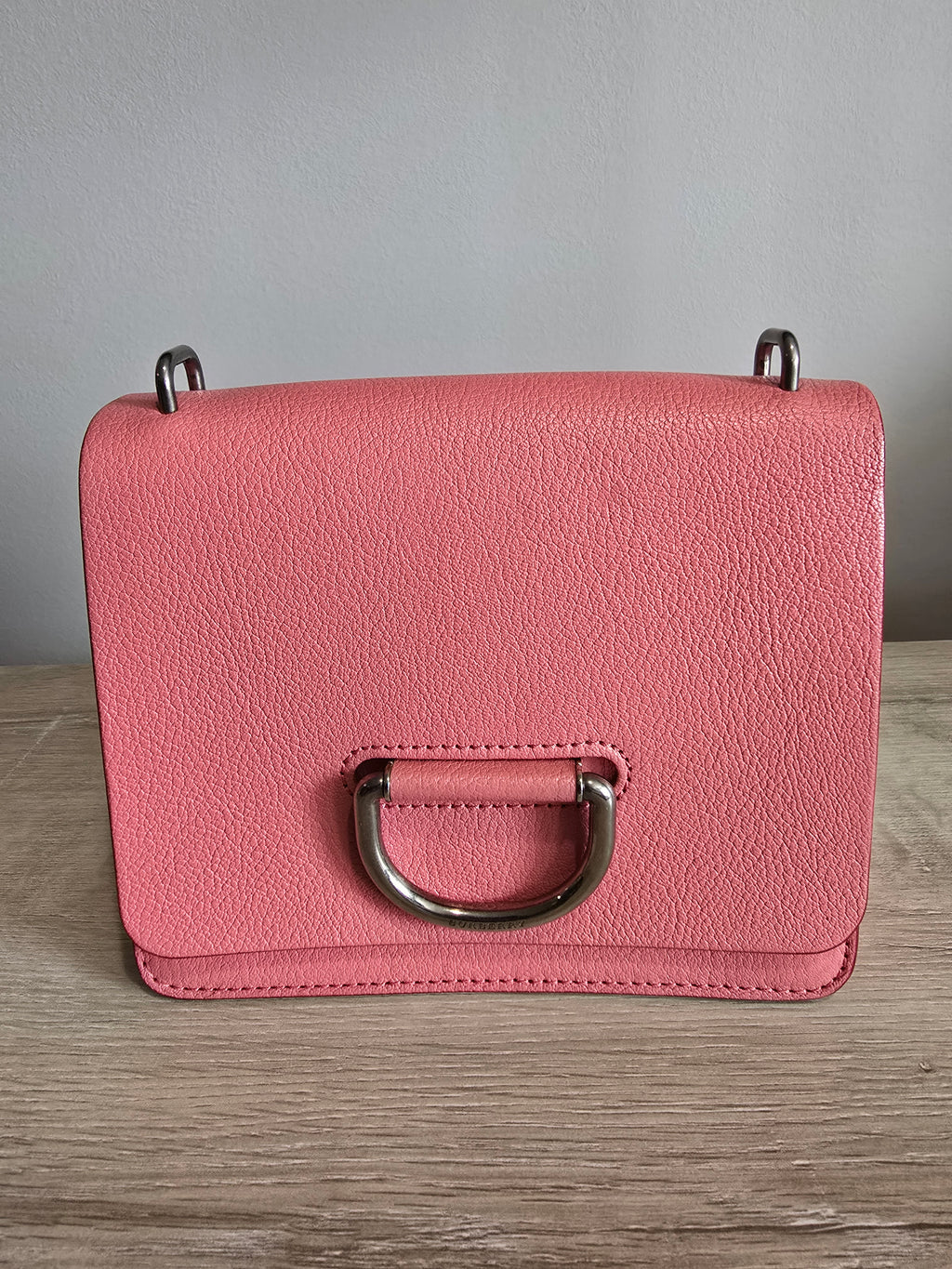 Burberry Small D Ring Crossbody — Coral Pink Pebbled Leather