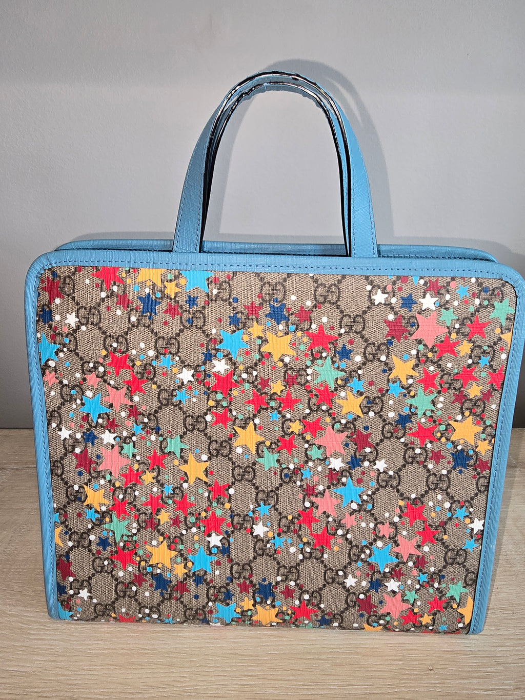 Gucci Star Print GG Canvas Tote — Light Blue Trim