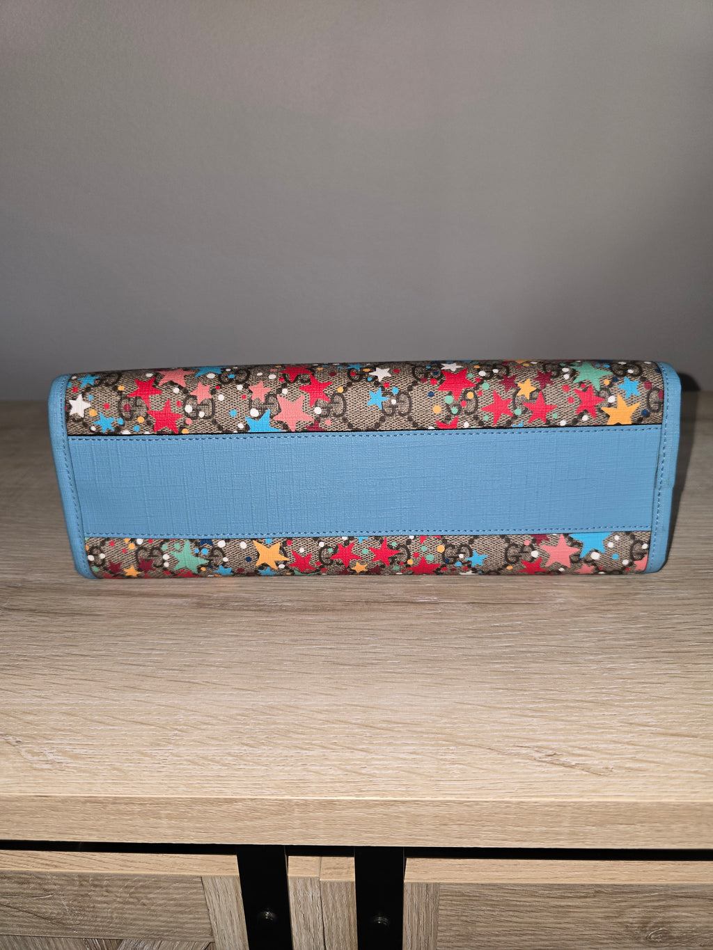 Gucci Star Print GG Canvas Tote — Light Blue Trim
