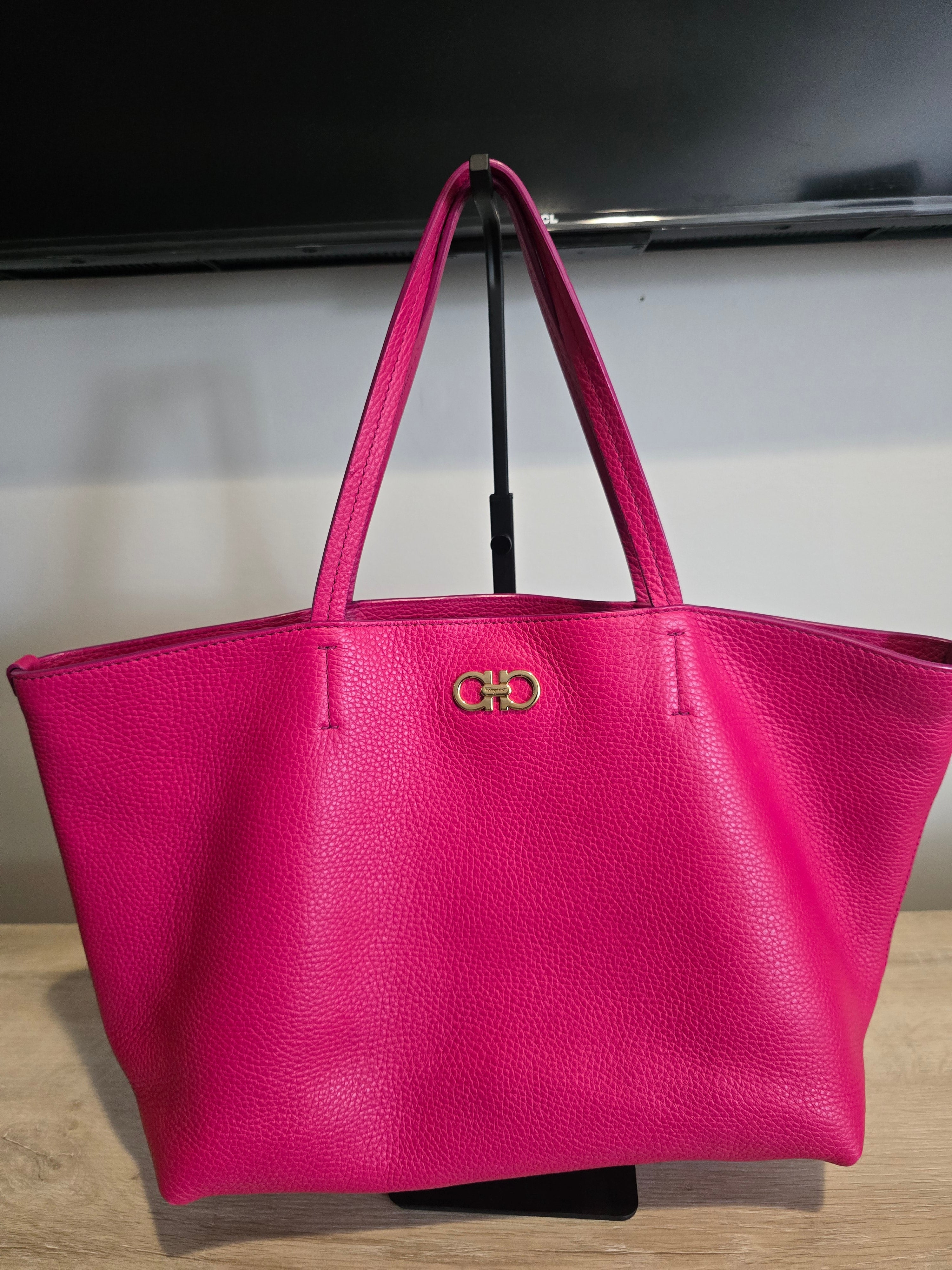 Salvatore Ferragamo Pebbled Calfskin Leather Tote — Pink