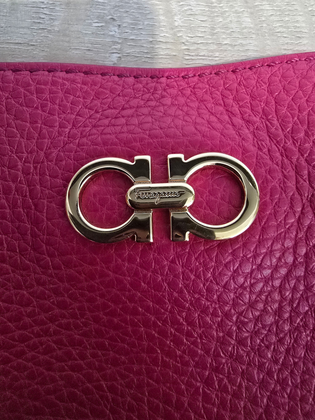 Salvatore Ferragamo Pebbled Calfskin Leather Tote — Pink