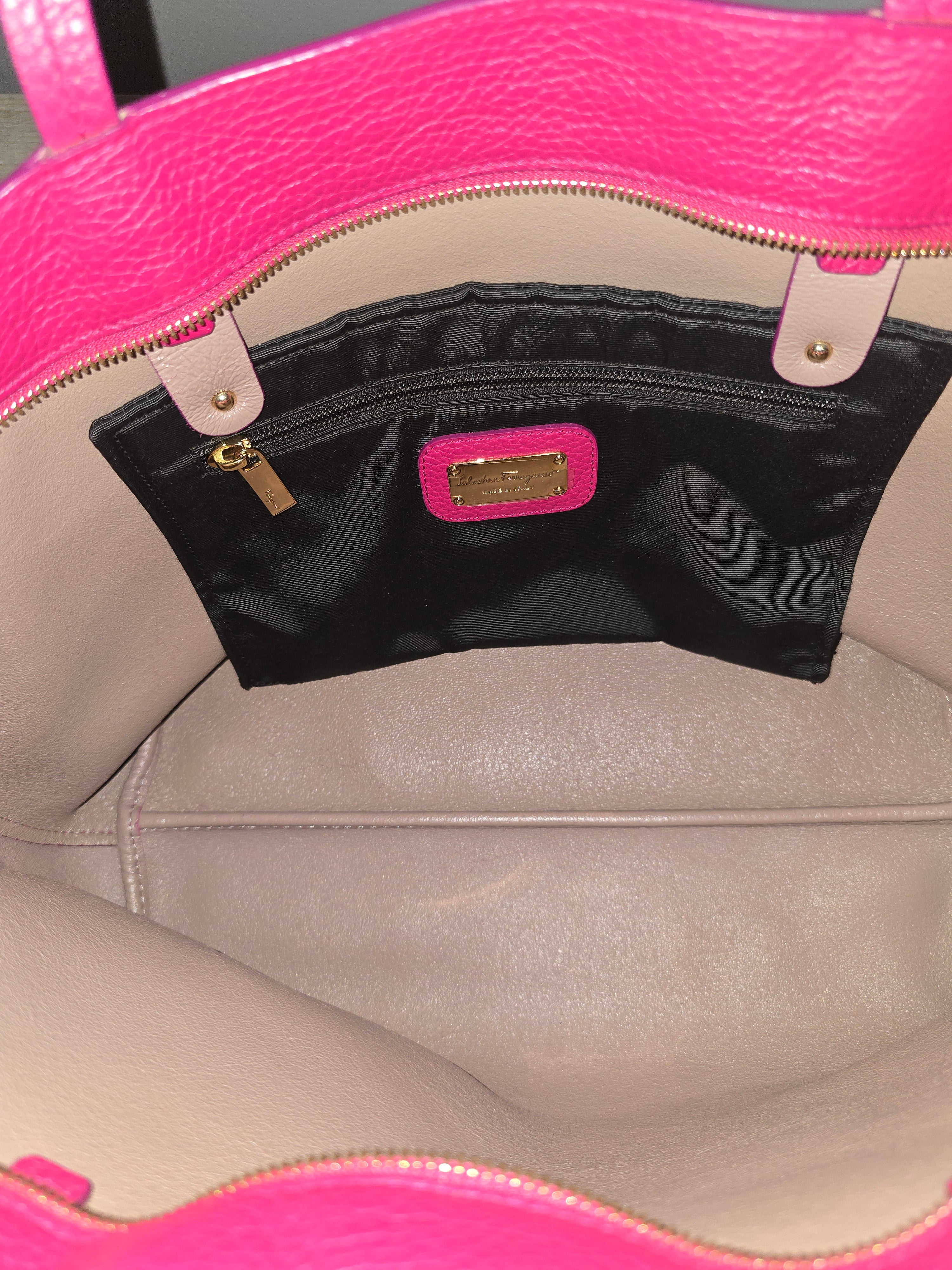 Salvatore Ferragamo Pebbled Calfskin Leather Tote — Pink